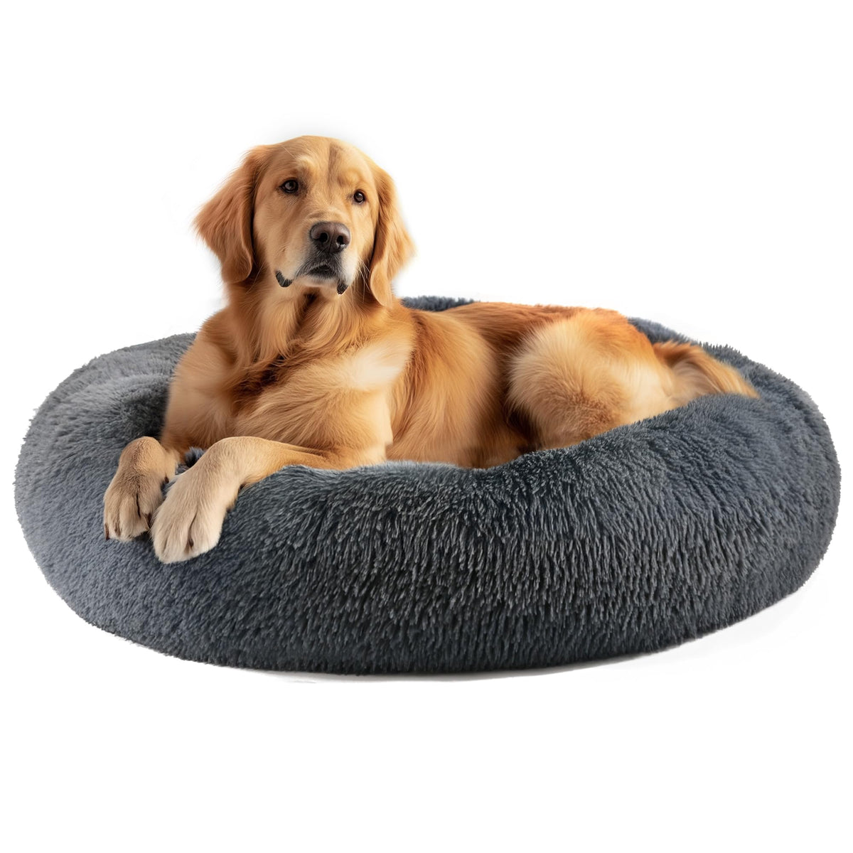 Hoewina Dog & Cat Bed for Indoor Cats, 20in Calming Donut Bed for Puppy and Kitten, Washable Round Fluffy Pet Bed for Small Medium Dogs and Cats (Light Grey)