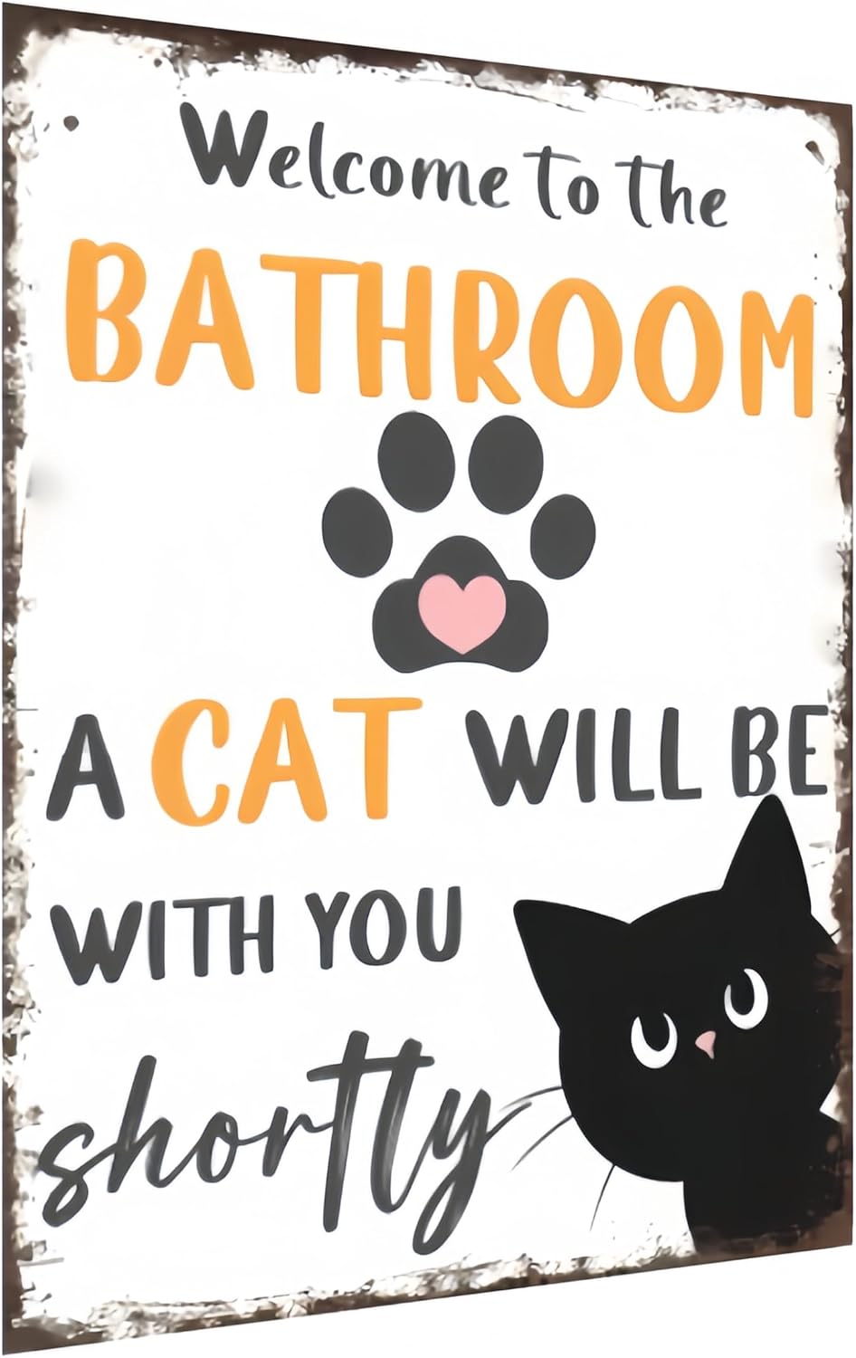 Vintage Tin Metal Sign - Funny Bathroom Black and White Cat Wall Art for Bathroom or Toilet for Home or Office, 12x8 Inch