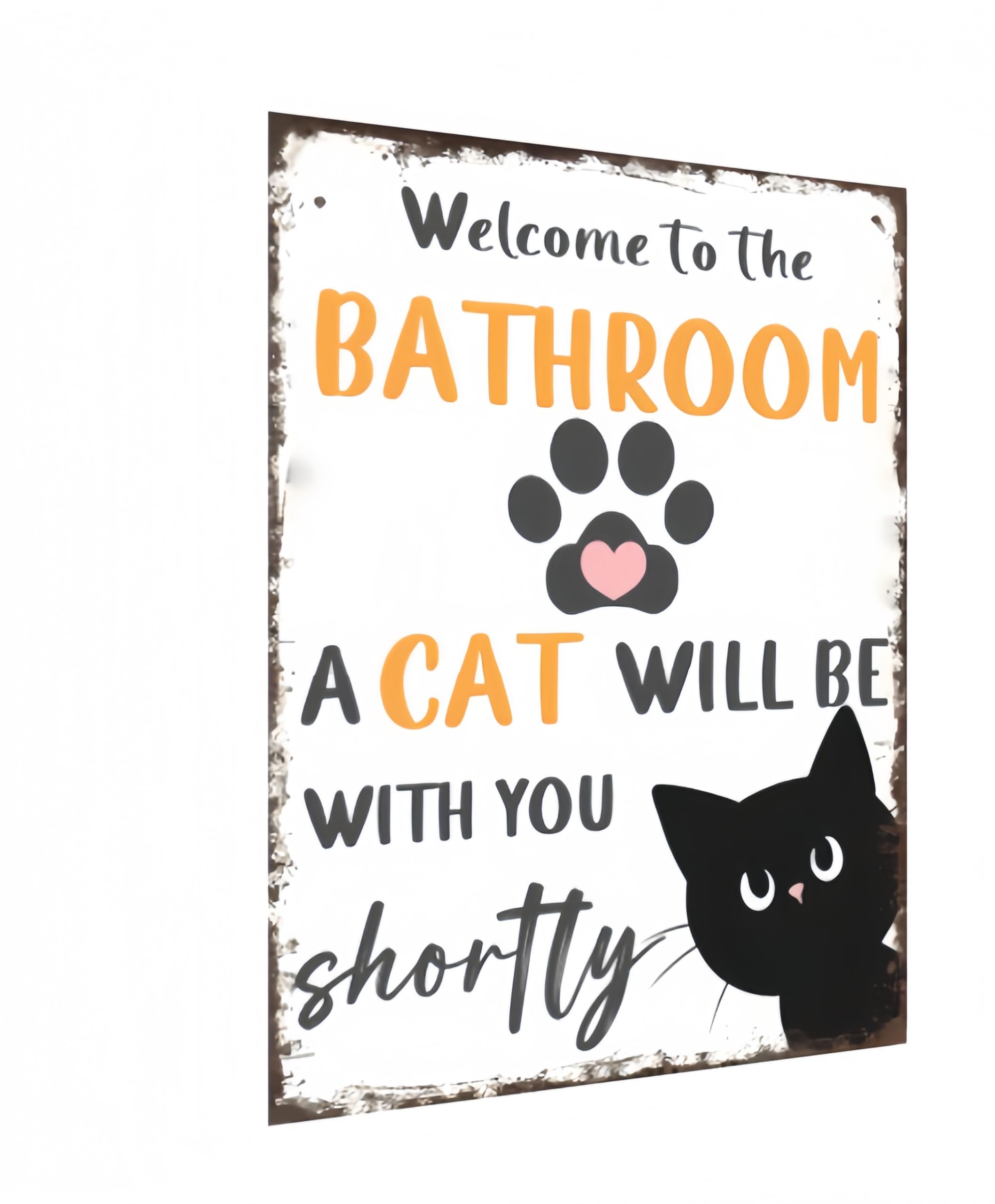 Vintage Tin Metal Sign - Funny Bathroom Black and White Cat Wall Art for Bathroom or Toilet for Home or Office, 12x8 Inch