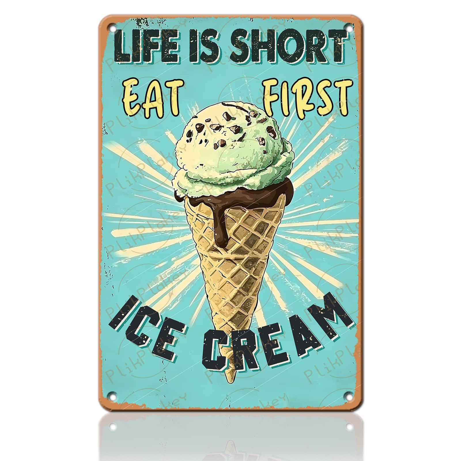 Vintage Metal Tin Sign Ice Cream Retro Sweet Food Diner Wall Decor Kitchen Cafe Bar Club Home Kids Room Living Room Dessert Store Hotel Poster 12x8 Inch