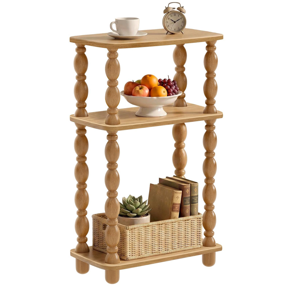Retro End Table, 3-Tier Small Side Table, Narrow Couch Side Table for Small Spaces, Farmhouse End Table, Modern Accent Table, Skinny Bedside Table Nightstand for Bedroom, Living Room (Rustic Brown)
