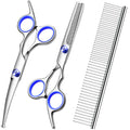 FAIGEO Dog Grooming Scissors Kit, Premium Stainless Steel Dog Shears with Curved Shears, Sharp Durable for Dogs Cats+Blue 3 Piece