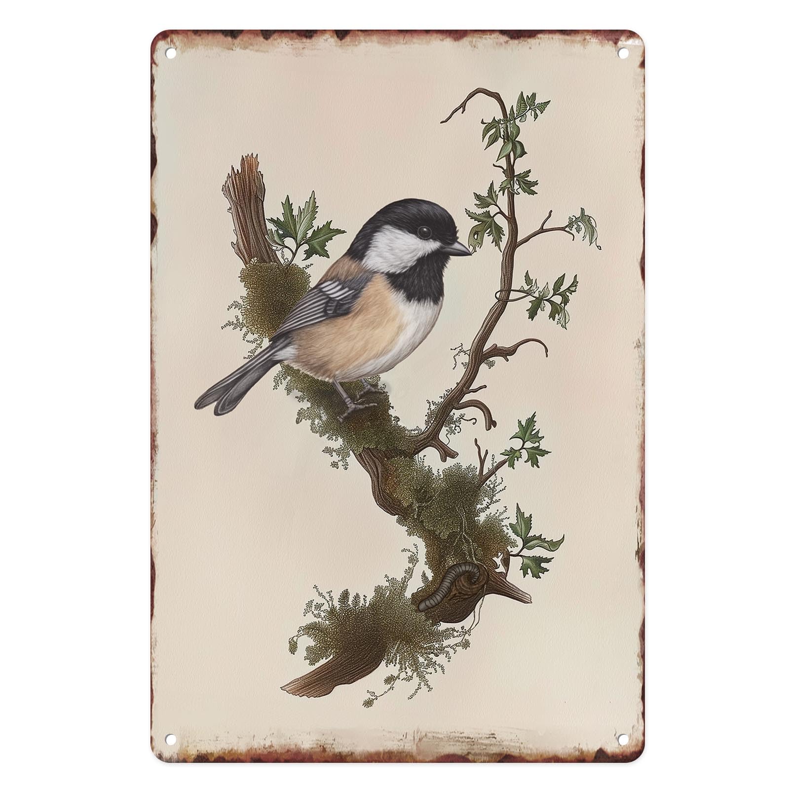 Sanwarm Metal Sign 8X12 Inch, Chickadee Bird Chickadee Retro Wildlife Vintage Tin Sign Wall Art Decor for Home, Living Room, Kitchen, Garden, Bedroom, Office, Hotel, Cafe And Pub Decoration