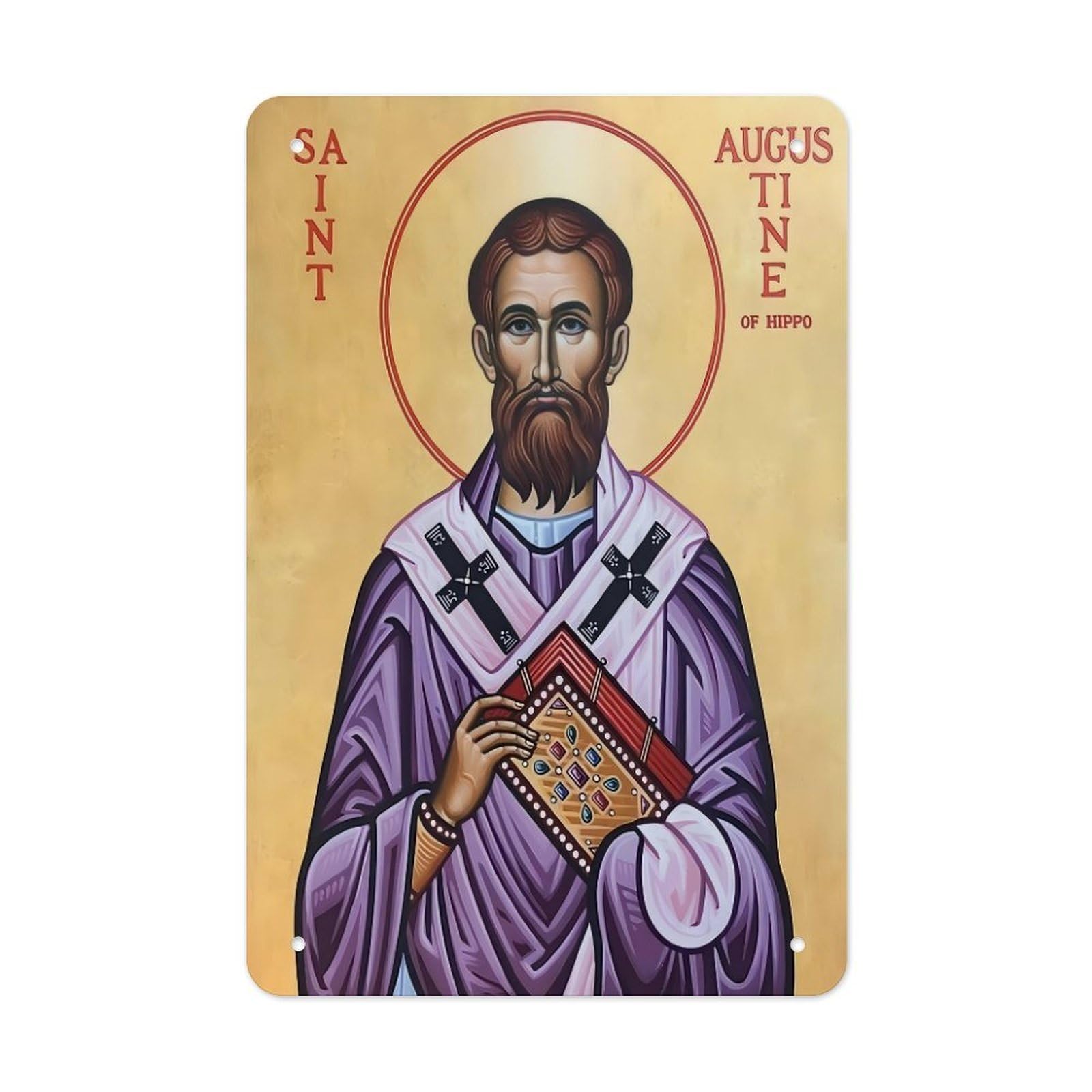 Catholic Saint Augustine Holy Spirit Prayer Metal Tin Sign Poster 12x8 Inch Black White Ornate Frame Dove Cross Wall Decor For Church Office Study Bedroom Faith Gift
