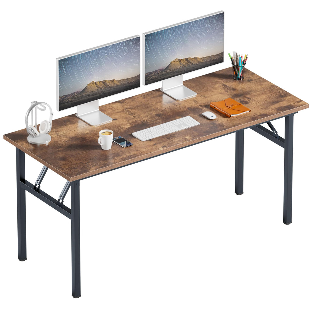 Need Folding Desk, 54 inch Large Computer Desk for Home Office, No Install Needed Study Student Writing Table Desk Workstation, Rustic Brown