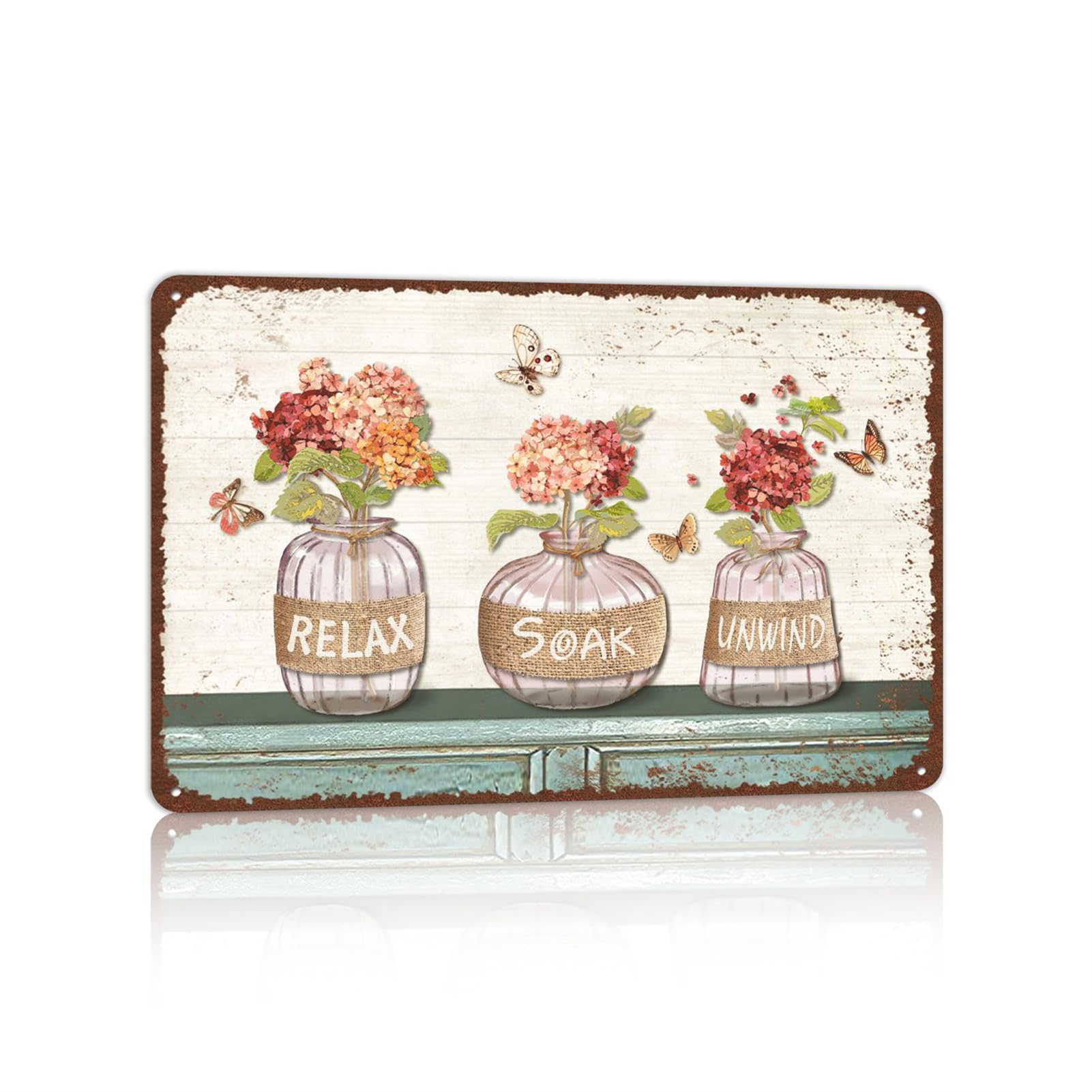 Vintage Farmhouse Bathroom Metal Tin Signs Rustic Flower Country Wall Art Decor 8X12 Inches