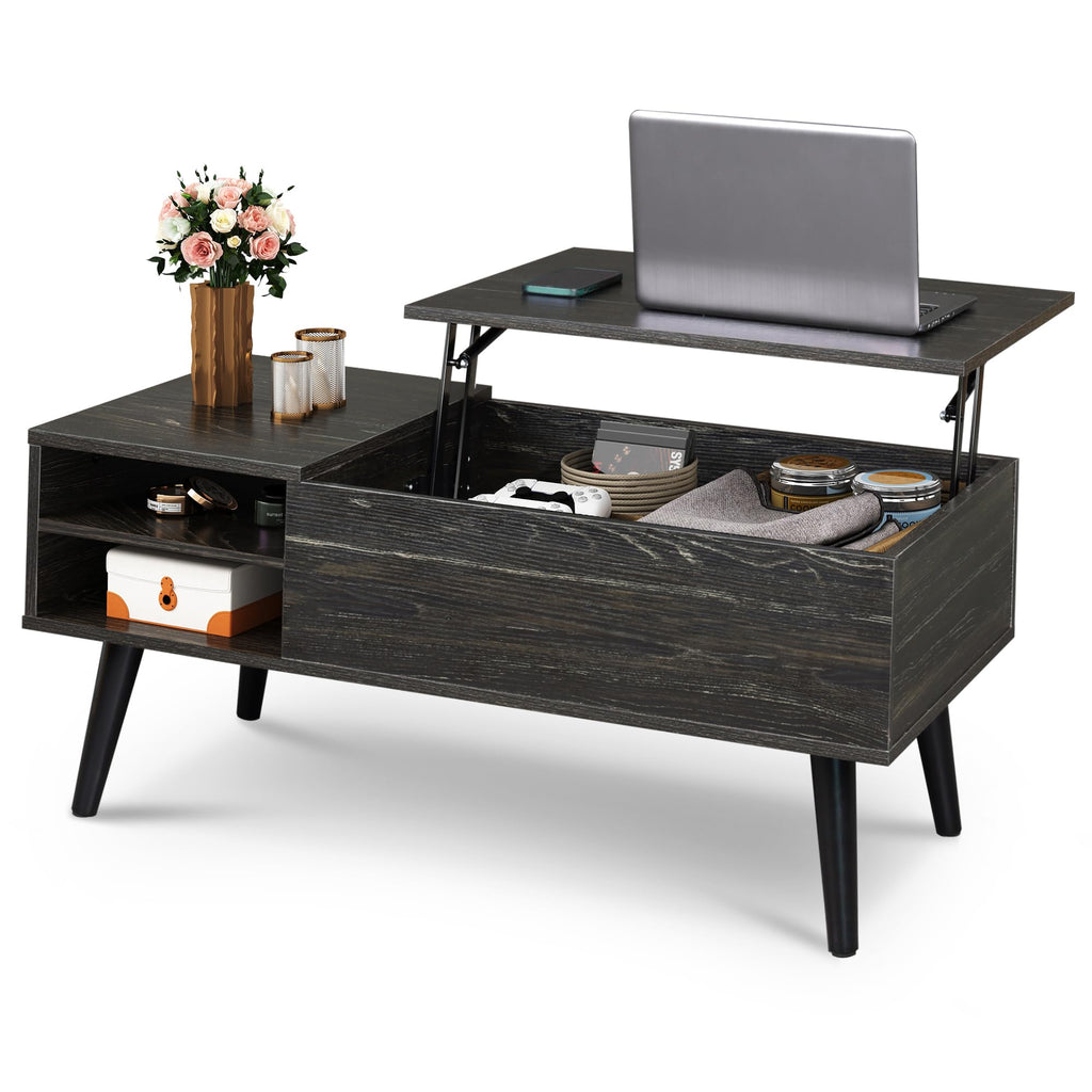 WLIVE Coffee Table with Lifting Top, Hidden Storage & Adjustable Shelf for Living Room Small Space, Multifunctional Rising Wooden Center Table, Mid Century Modern Tables for Home Dining Office, Brown