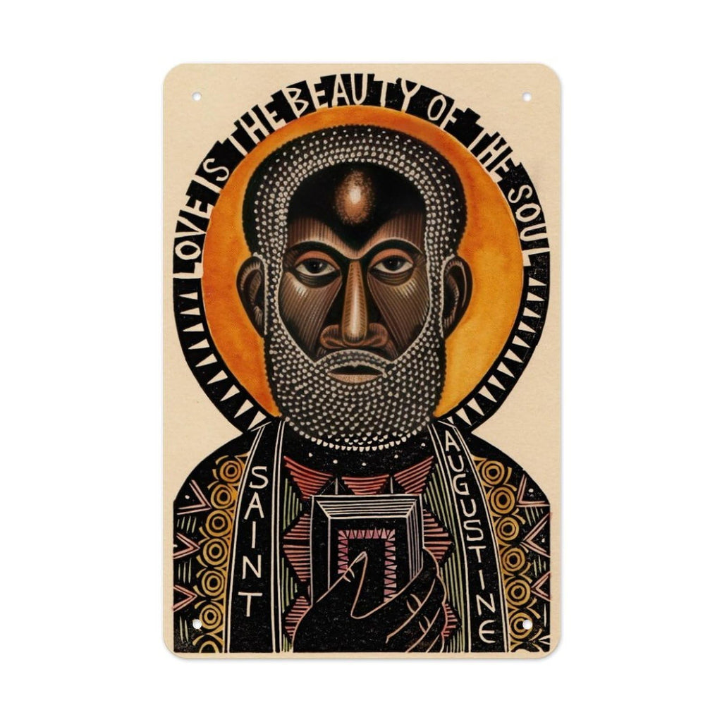 Catholic Saint Augustine Holy Spirit Prayer Metal Tin Sign Poster 12x8 Inch Black White Ornate Frame Dove Cross Wall Decor For Church Office Study Bedroom Faith Gift