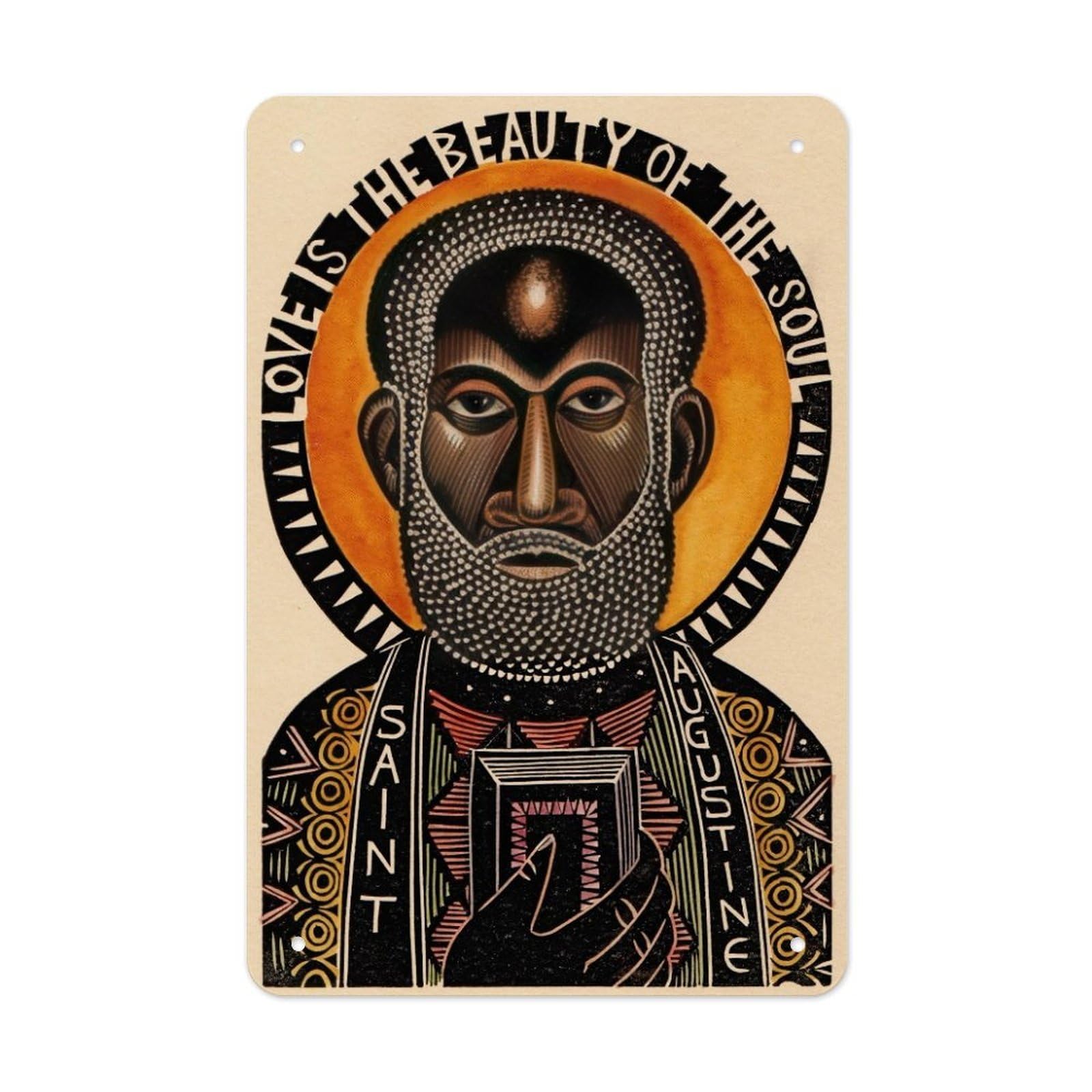 Catholic Saint Augustine Holy Spirit Prayer Metal Tin Sign Poster 12x8 Inch Black White Ornate Frame Dove Cross Wall Decor For Church Office Study Bedroom Faith Gift