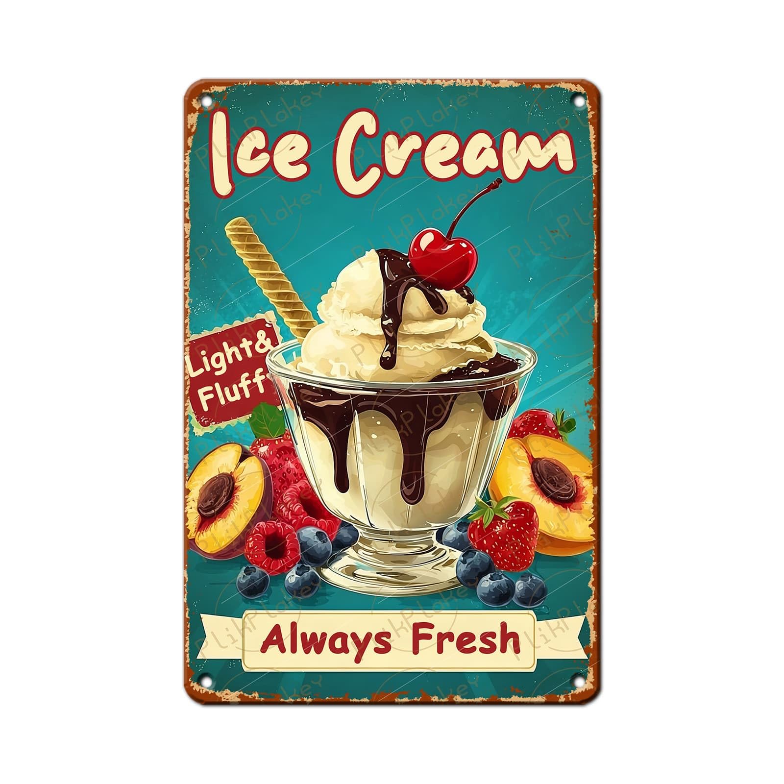 Vintage Metal Tin Sign Ice Cream Retro Sweet Food Diner Wall Decor Kitchen Cafe Bar Club Home Kids Room Living Room Dessert Store Hotel Poster 12x8 Inch