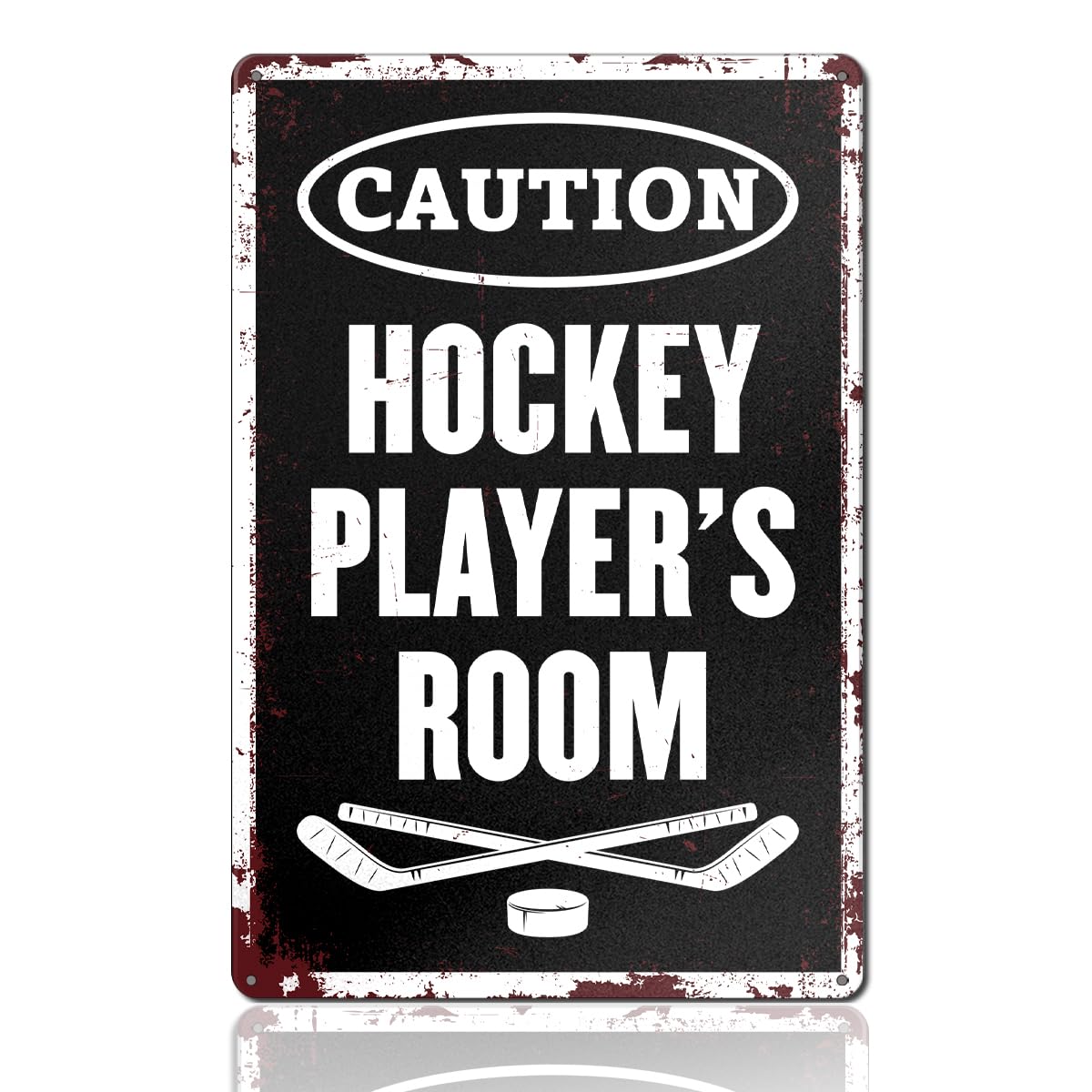 Hockey Gifts for Boys 8-12 Hocky Metal Sign Room Decor Vintage "Caution Hockey Player's Room" Tin Sign for Boys Room and Bedroom Man Cave Wall Art Sports Decor 8x12 Inch