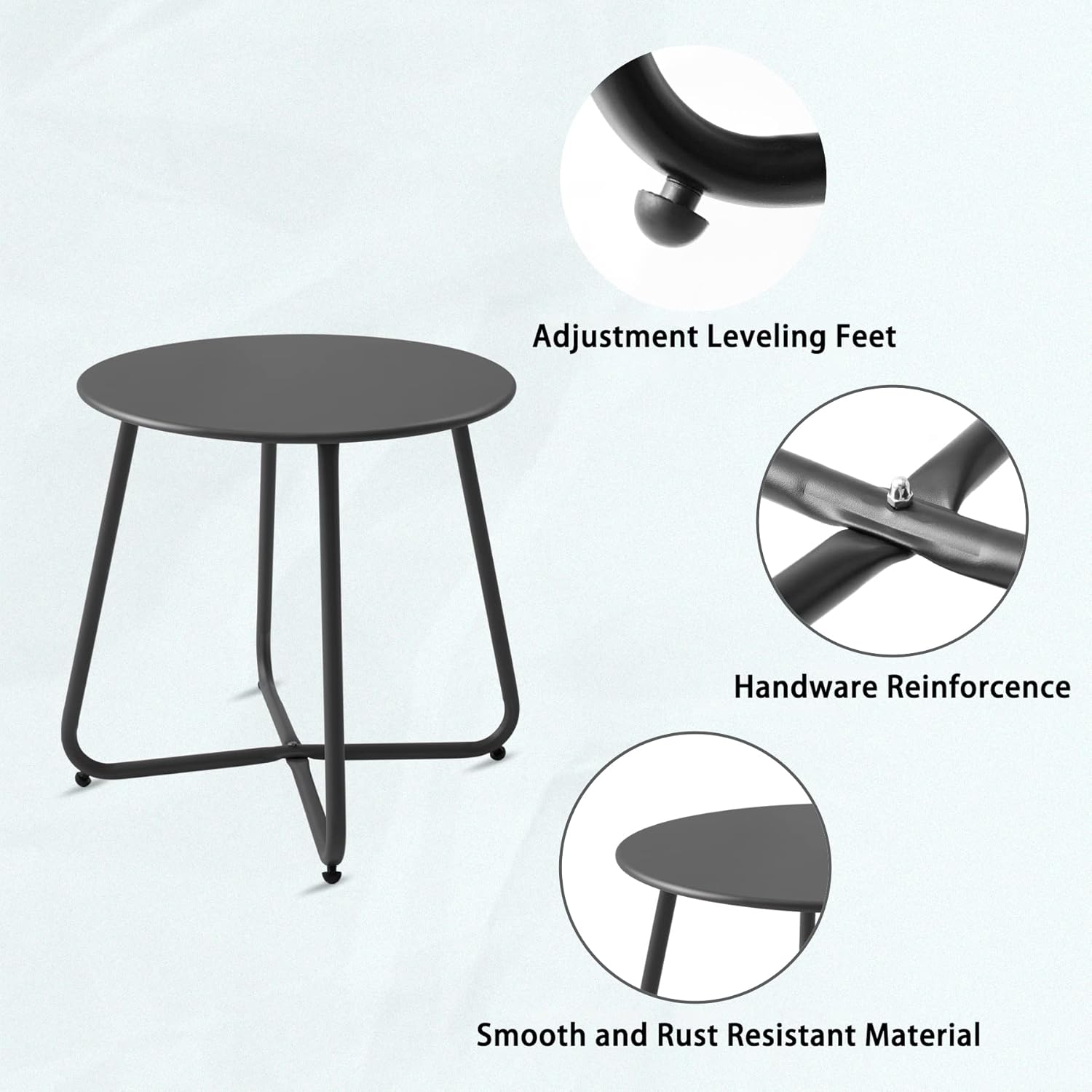 Meluvici Patio Small Side Table Waterproof Round Metal Steel Weather Resistant Portable Outdoor and Indoor End Table for Garden Balcony Yard, Black