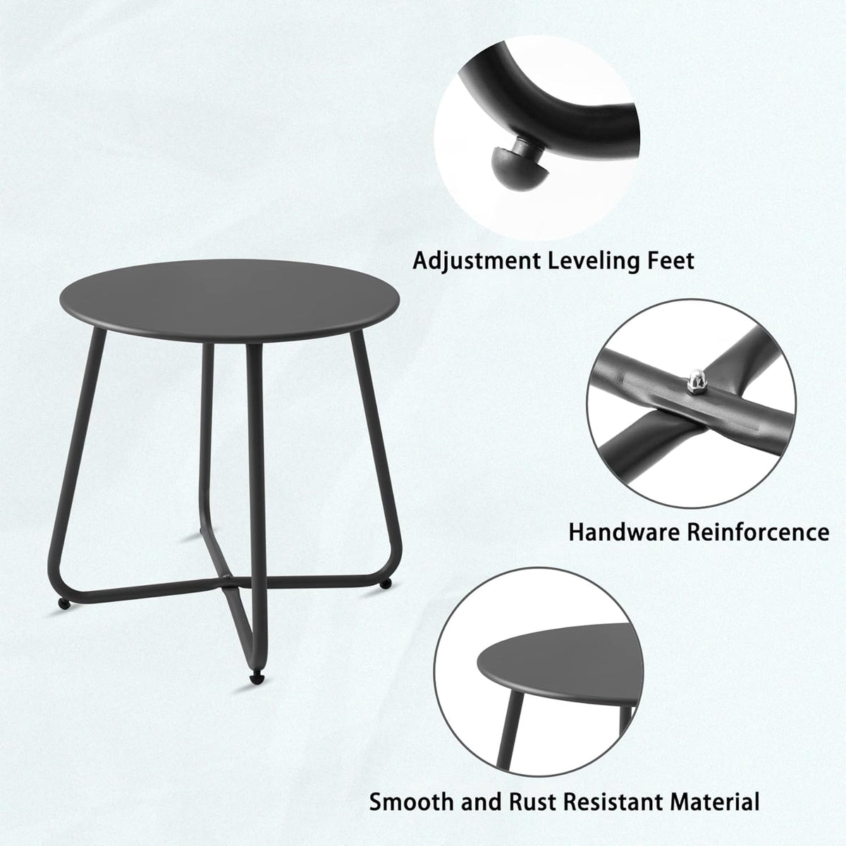Outdoor Table Small Patio Side Table, Round Metal Side Table, Weatherproof, Portable, Outdoor End for Garden, Balcony, Yard (Black)