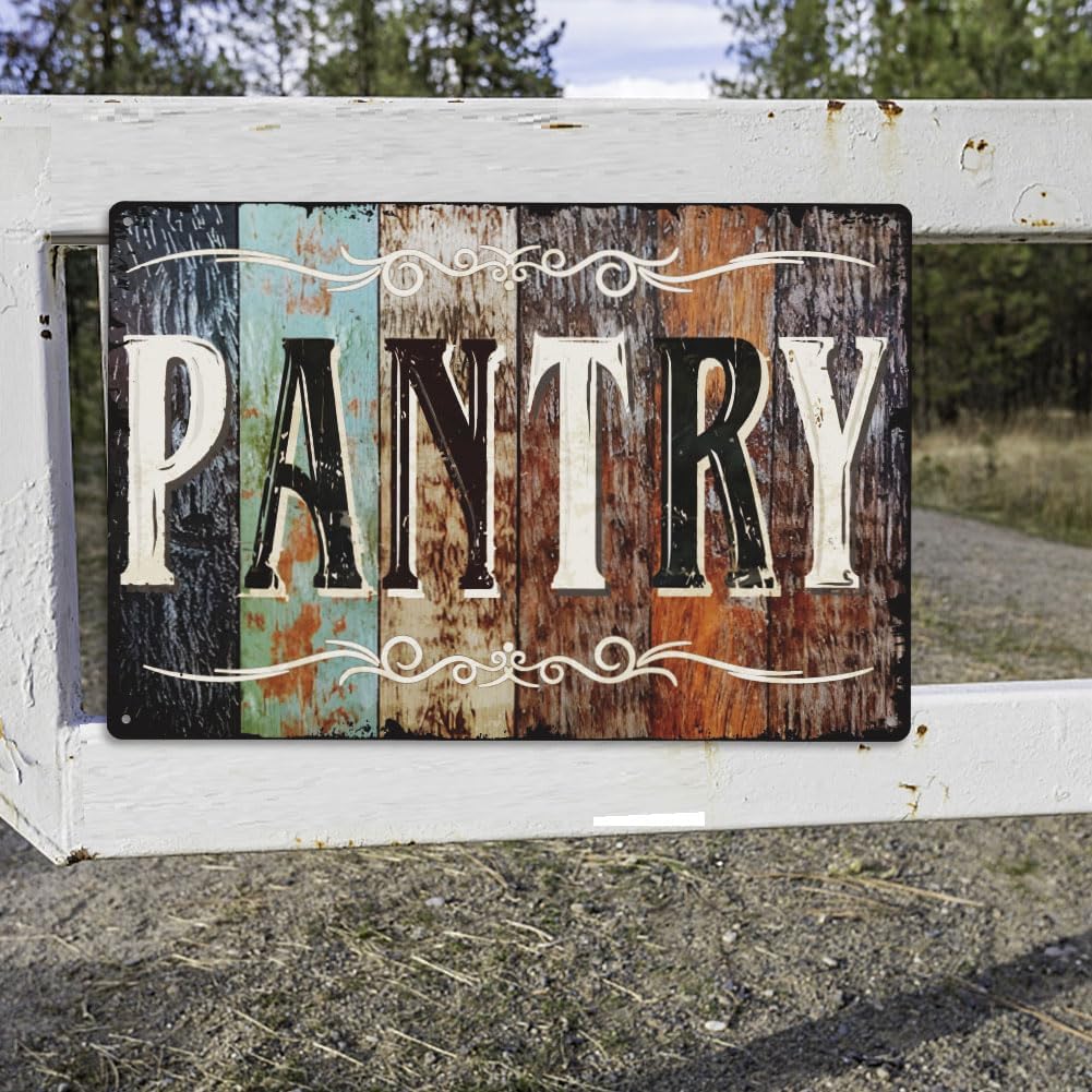 SUPERDANT Pantry Tin Signs Retro Rustic Wood Grain Metal Signs Wall Art Plaque Decor Rectangle Sign for Kitchen Pantry Room Farmhouse Home Bars Restaurants Cafe Pubs Wall Art