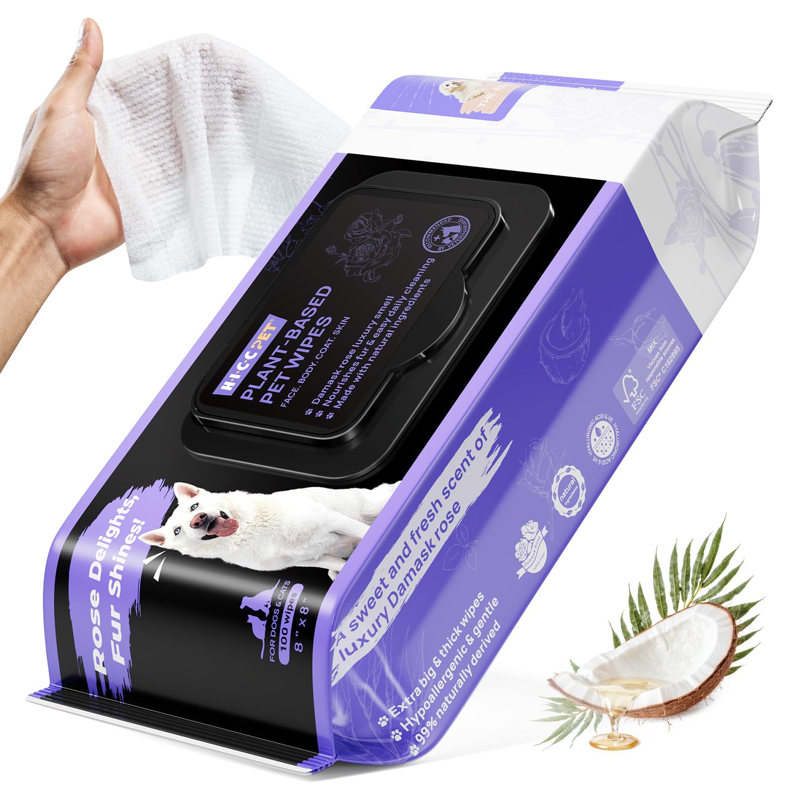 HICC PET Wipes for Dogs and Cats, Vet-Recommended Hypoallergenic Dog Wipes for Paws, Butt and Fur, Dog Cleaning Wipes & Dog Bath Wipes, Deodorizing Grooming Wipes for Dogs, Cats, Horse, 100 Count | Pet Wipes for Paws & Butt, Dog Bath Wipes, Deodorizing Cl