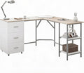 Techni Mobili L Shaped Desk - Two-Toned Computer Desk with Drawers & Storage Shelves - Simple Modern Furniture & Home Office Space Corner Table for Work & Writing