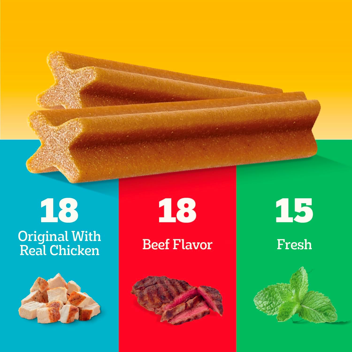 Pedigree Dentastix Large Dog Treats, Original, Beef & Fresh, 2.73 lb. Variety Pack (51 Treats Total)