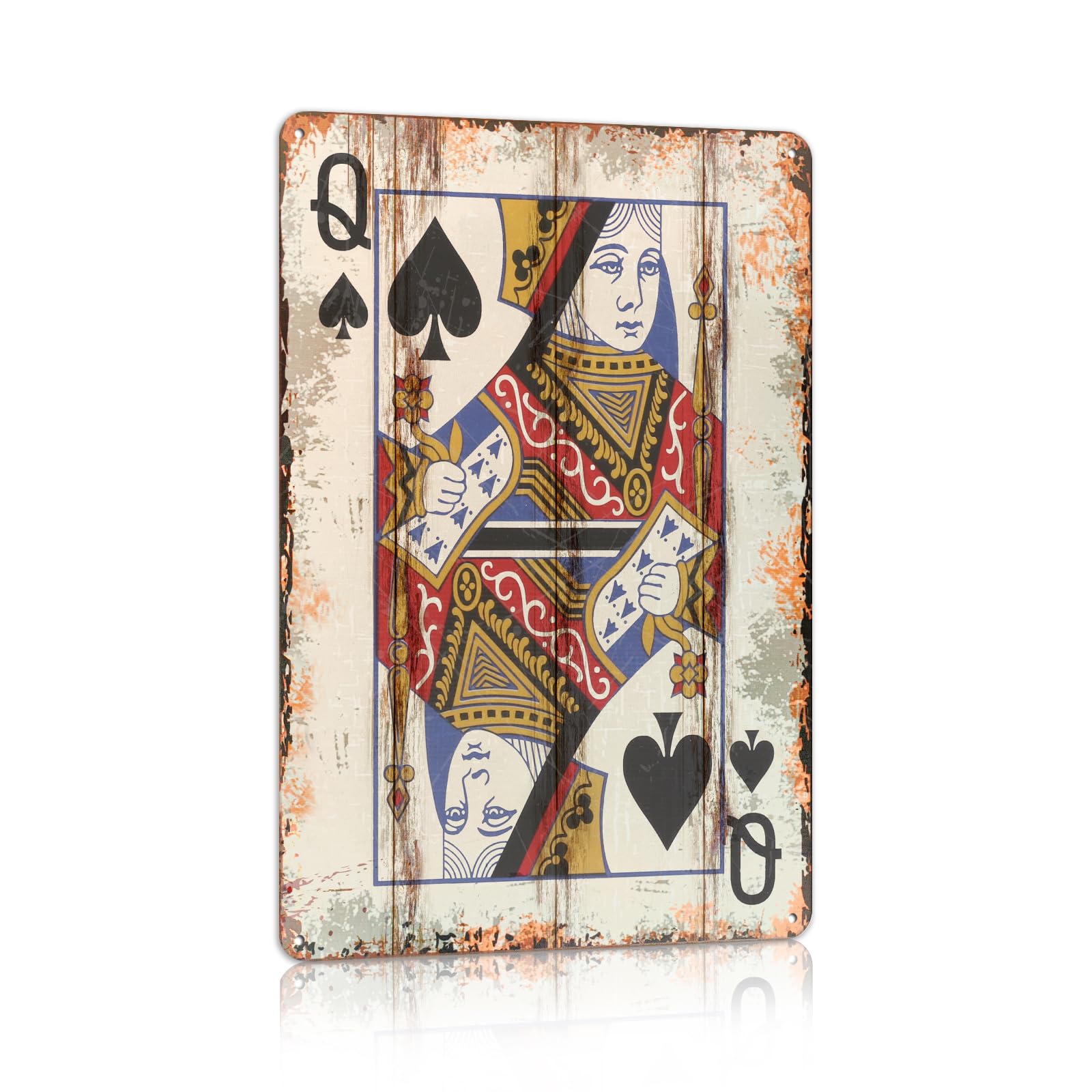 Vintage Poker Metal Sign Red Joker Tin Sign Playing Card Wall Sign Man Cave Home Wall Decor 12 x 8 Inch