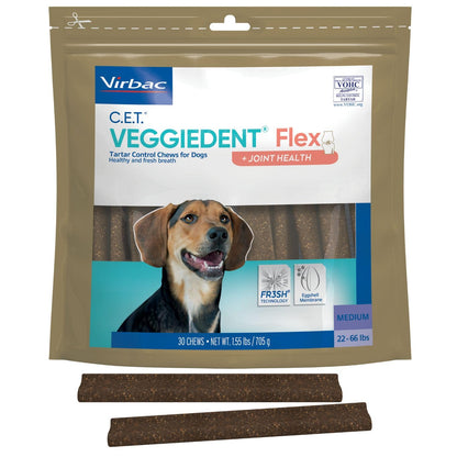 Virbac C.E.T.® VEGGIEDENT® Flex Tartar Control Chews for Dogs - Multifunctional to Support Joint Health, VOHC Approved - Large Dogs Over 66lbs