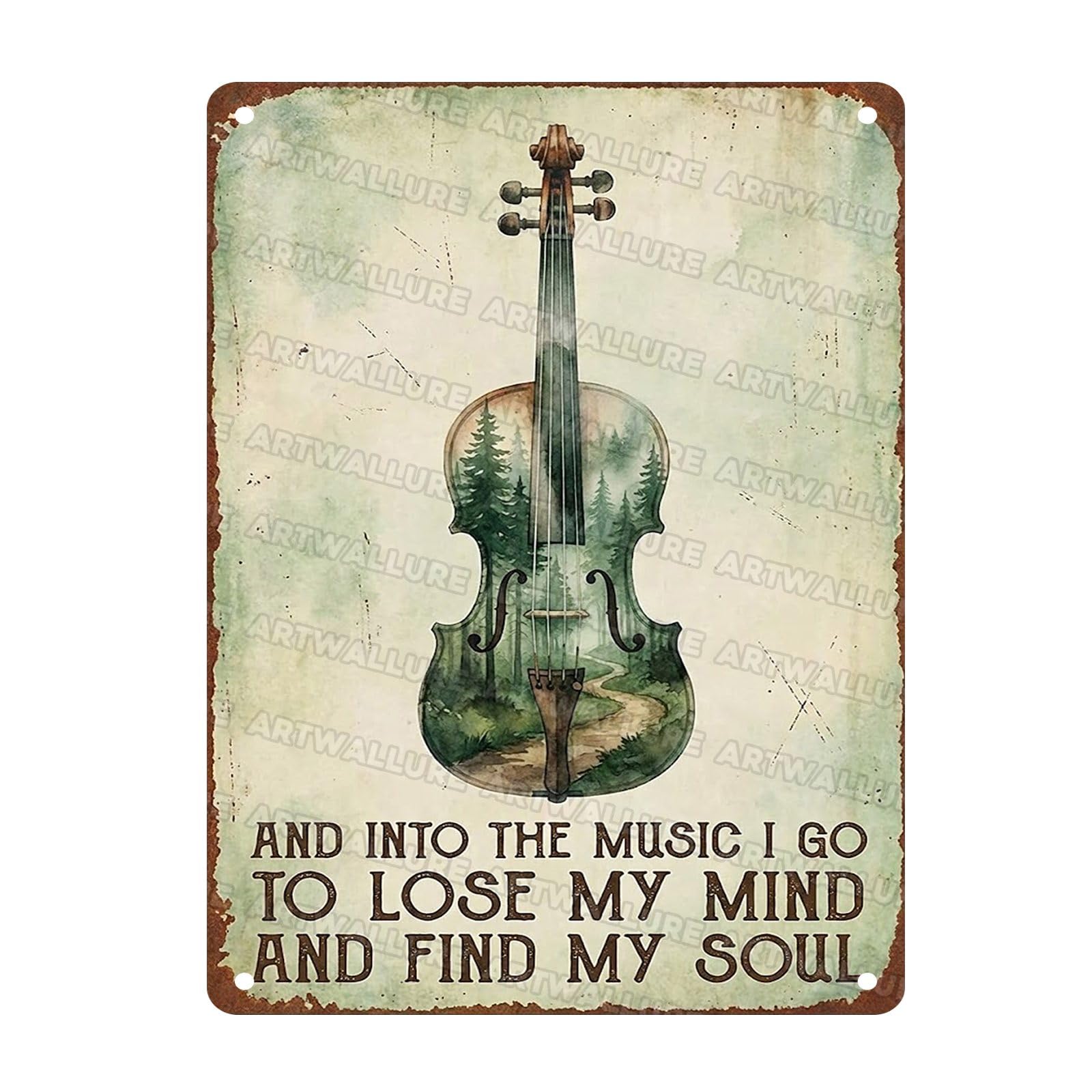 Acoustic Guitar Metal Tin Sign Nature Scenery Music Decor Vintage Wall Art Gift for Guitar Player Camping Lover 8x12Inch