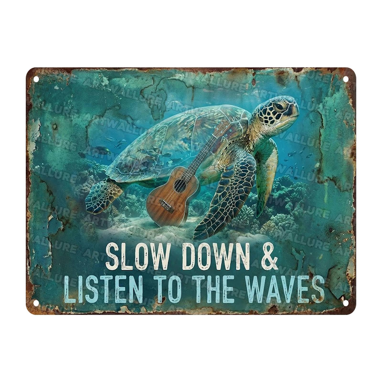 Acoustic Guitar Metal Tin Sign Nature Scenery Music Decor Vintage Wall Art Gift for Guitar Player Camping Lover 8x12Inch