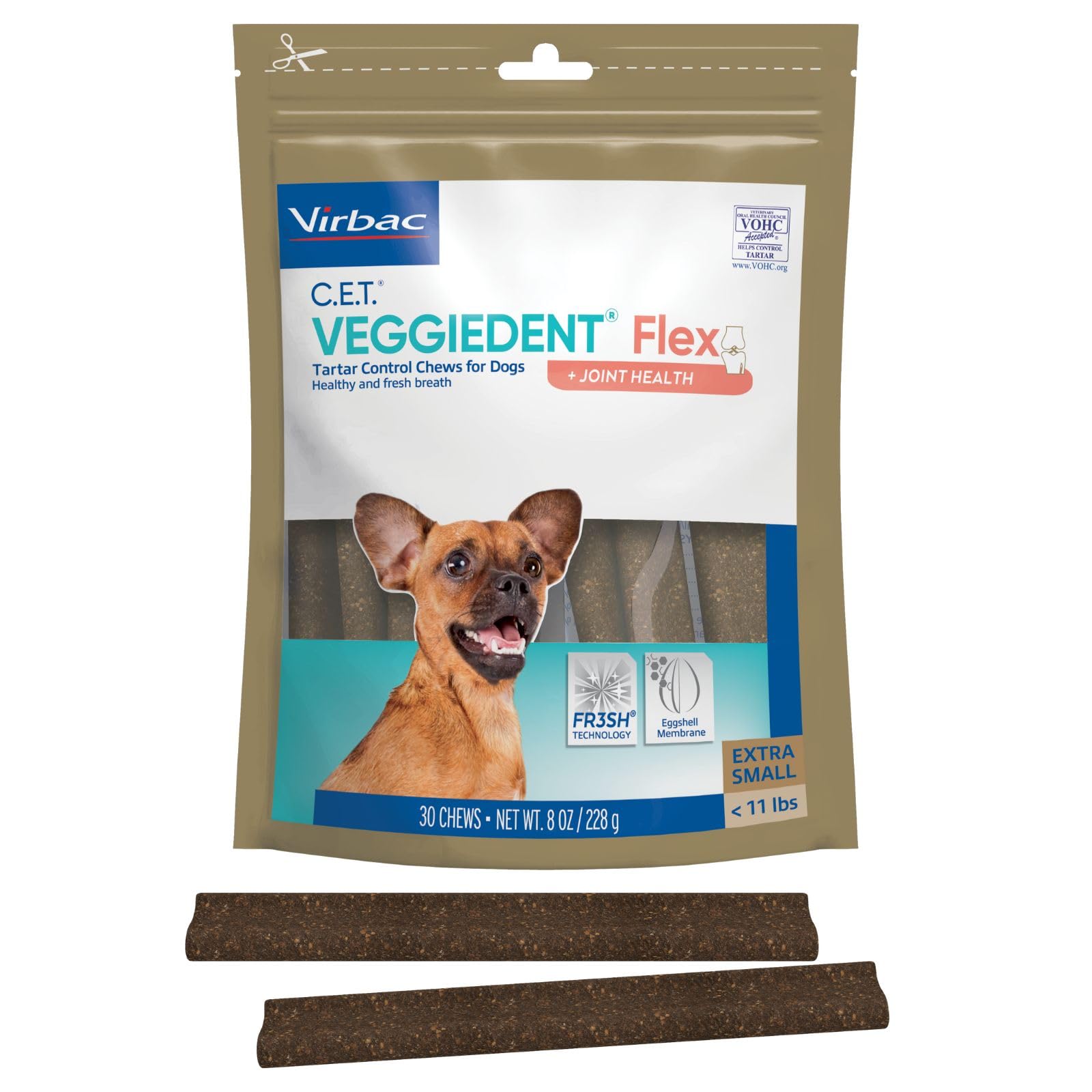 Virbac C.E.T.® VEGGIEDENT® Flex Tartar Control Chews for Dogs - Multifunctional to Support Joint Health, VOHC Approved - Large Dogs Over 66lbs