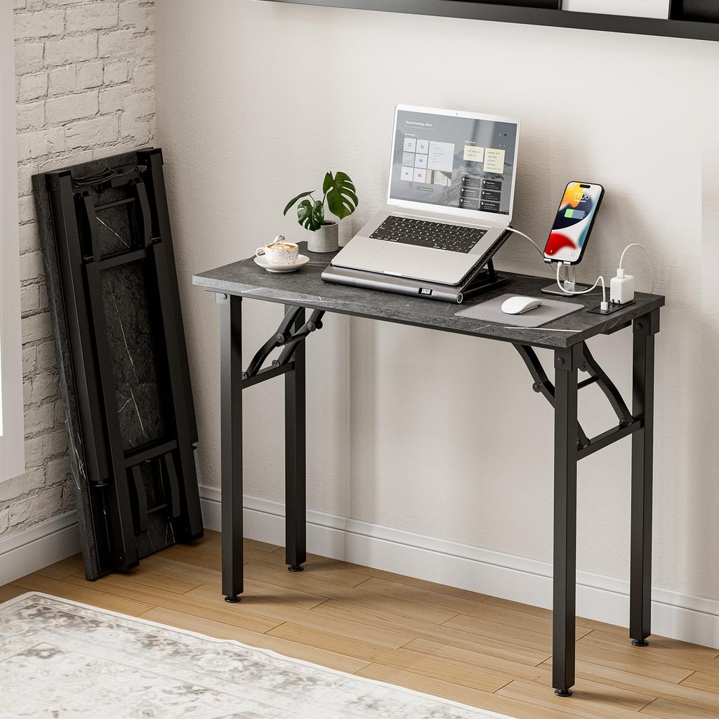 Frylr Small Folding Computer Desk – Portable 35.8 Inch Foldable Laptop Table, No-Assembly, Collapsible and Compact for Easy Storage, Lightweight for Small Spaces, Craft and Study Use, Dark Walnut
