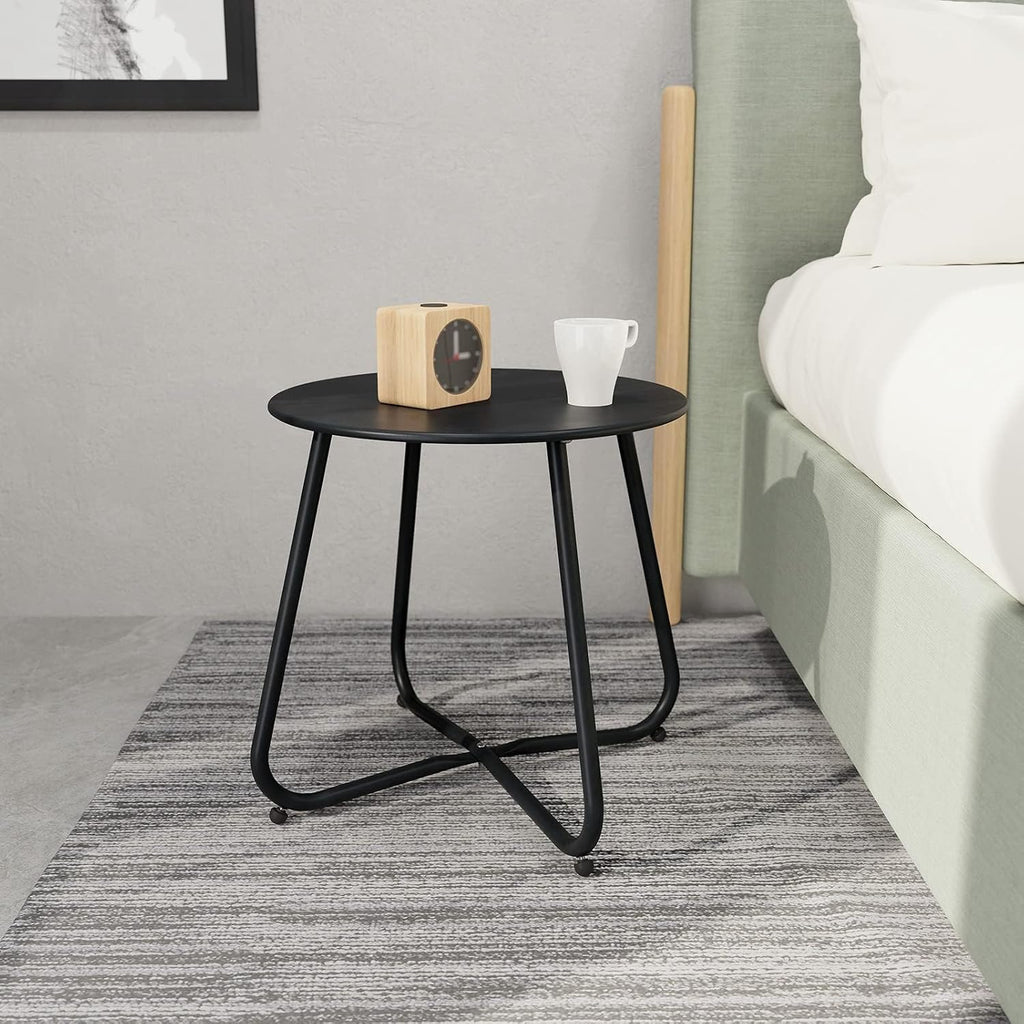 Grand patio Outdoor Side Table, 18-inch Small Round Side Table with Adjustable Feet, Elegant Patio Furniture for Balcony Porch Deck Poolside, Black