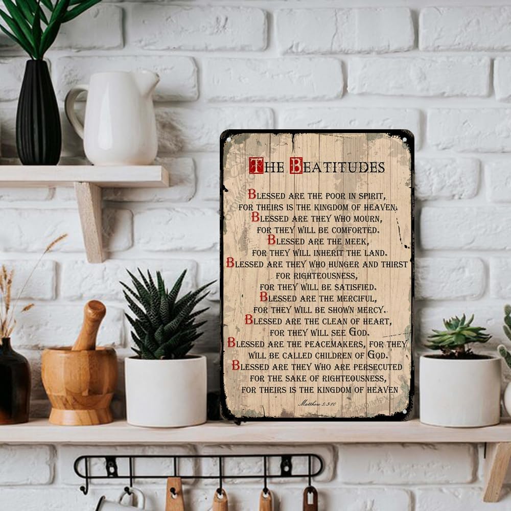 oxdimipxo Tin Sign the Beatitudes Wall Art Decor Scripture/Christian Plaques Decoration for Home/Office, Inspirational Verse Poster for Spiritual, Metal, 8 X 12 Inch