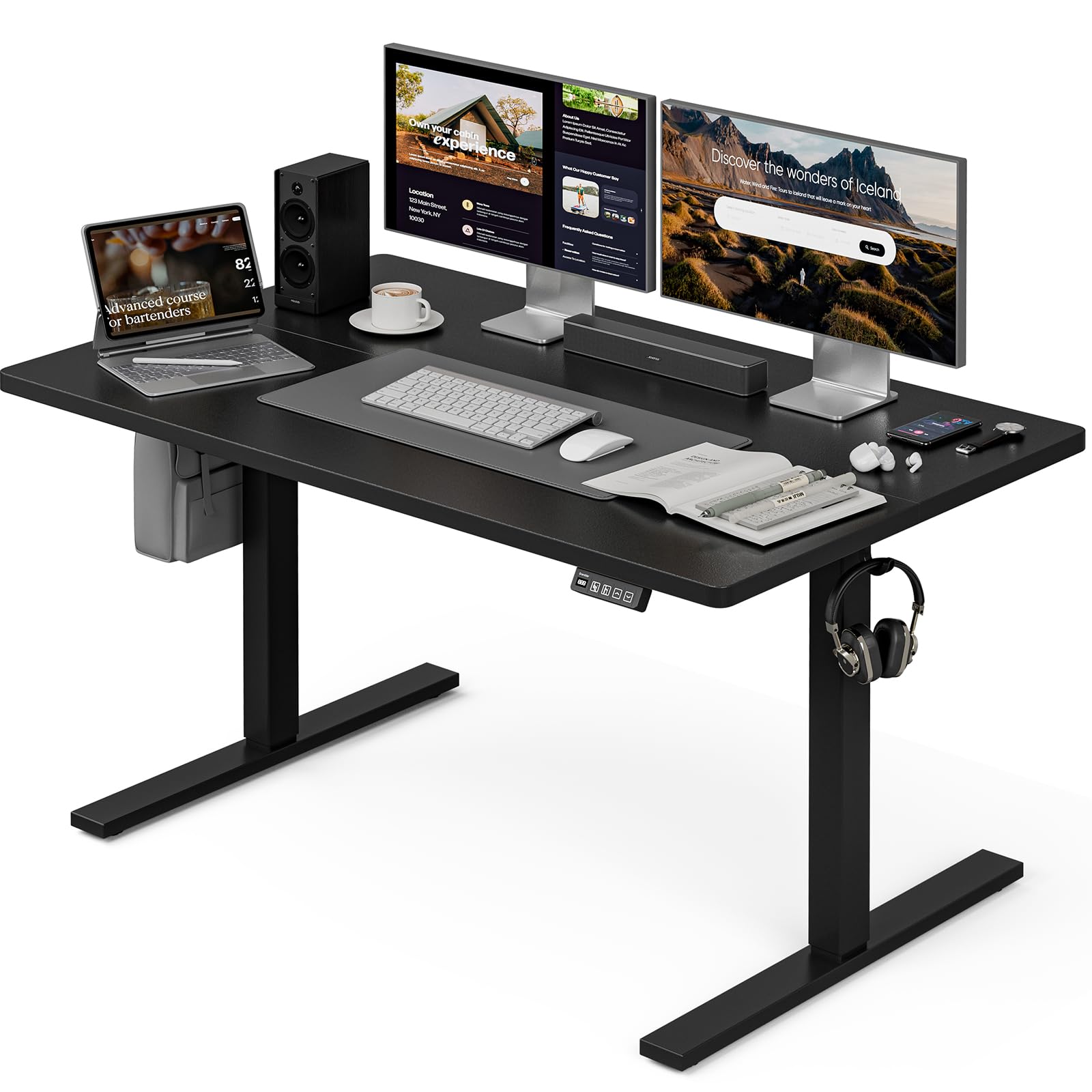 Grandder 55x32 Extra-Deep Electric Standing Desk, Wide Desktop Fits 49" Ultrawide Monitor+Dual Screens, 176 lbs Capacity, 2 Memory Presets, Anti Collision, Computer Desk for Home Office & Gaming, Oak