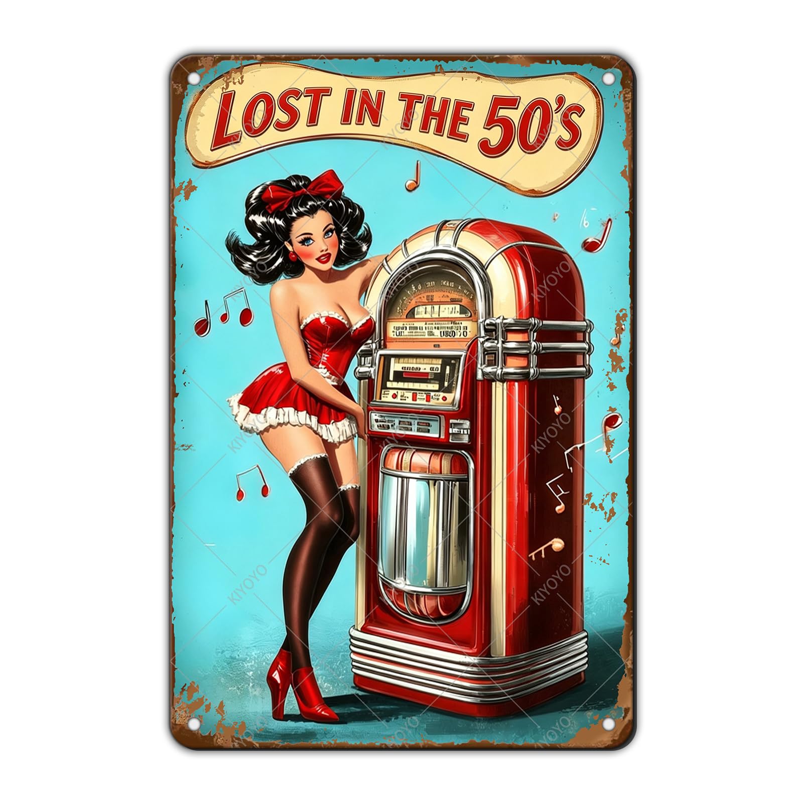 50s Pin up Girl Fishing Metal Tin Sign Open Fly Season Wall Decor Home Angler Cafes Lake House Seascape 12x8 Inch