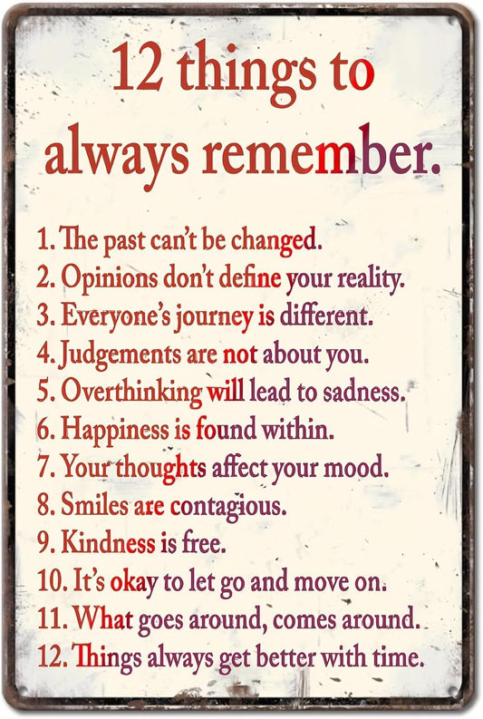 Vintage 12 Things to Always Remember Aluminium Metal Tin Sign 8x12 Inch Tin Poster Wall are Decor New