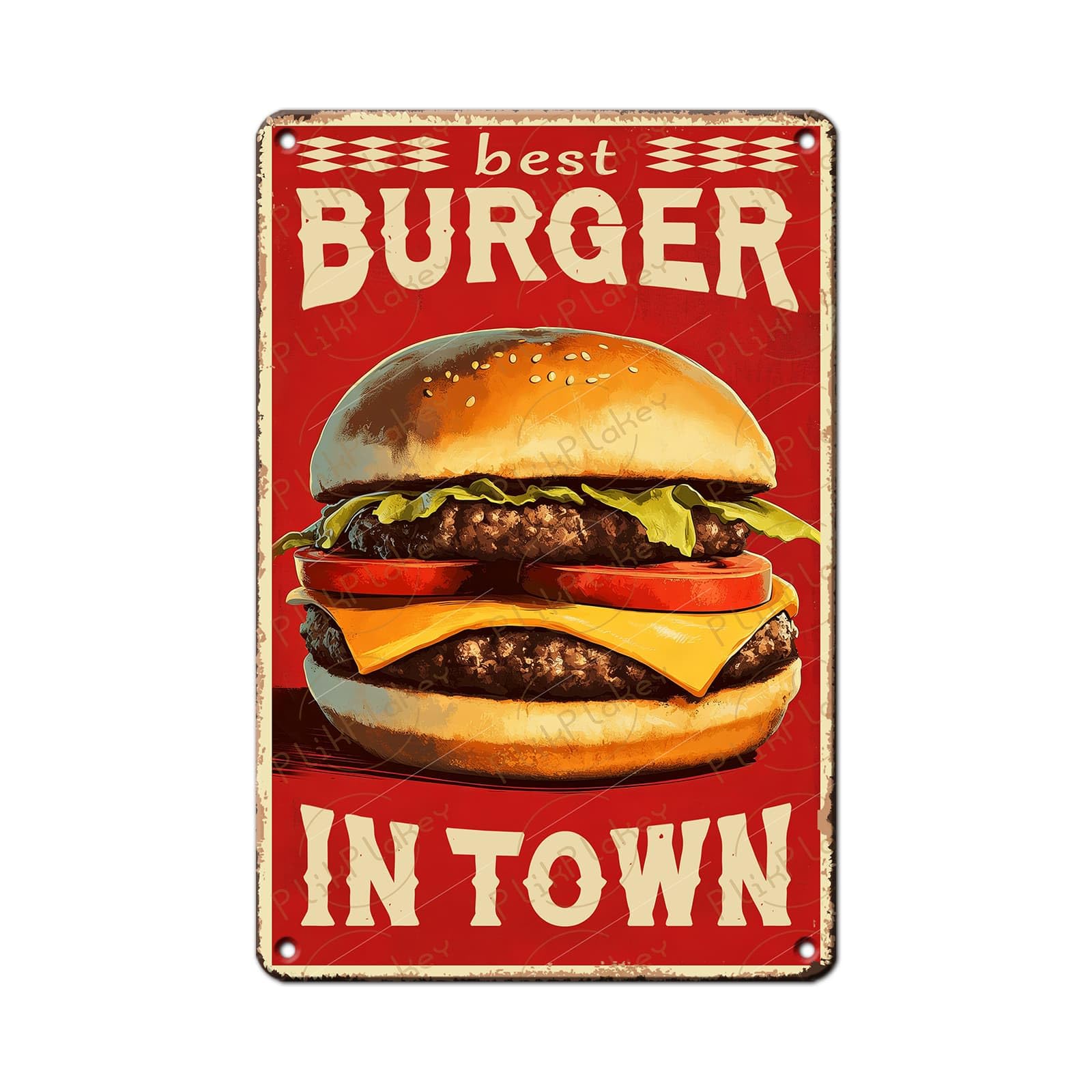 Best in Town Beef Hamburgers Retro Metal Tin Sign Vintage Wall Decor Bar Fast Food Shop Restaurant Kitchen Snack Truck Pub Coffee Home Poster 12x8 Inch
