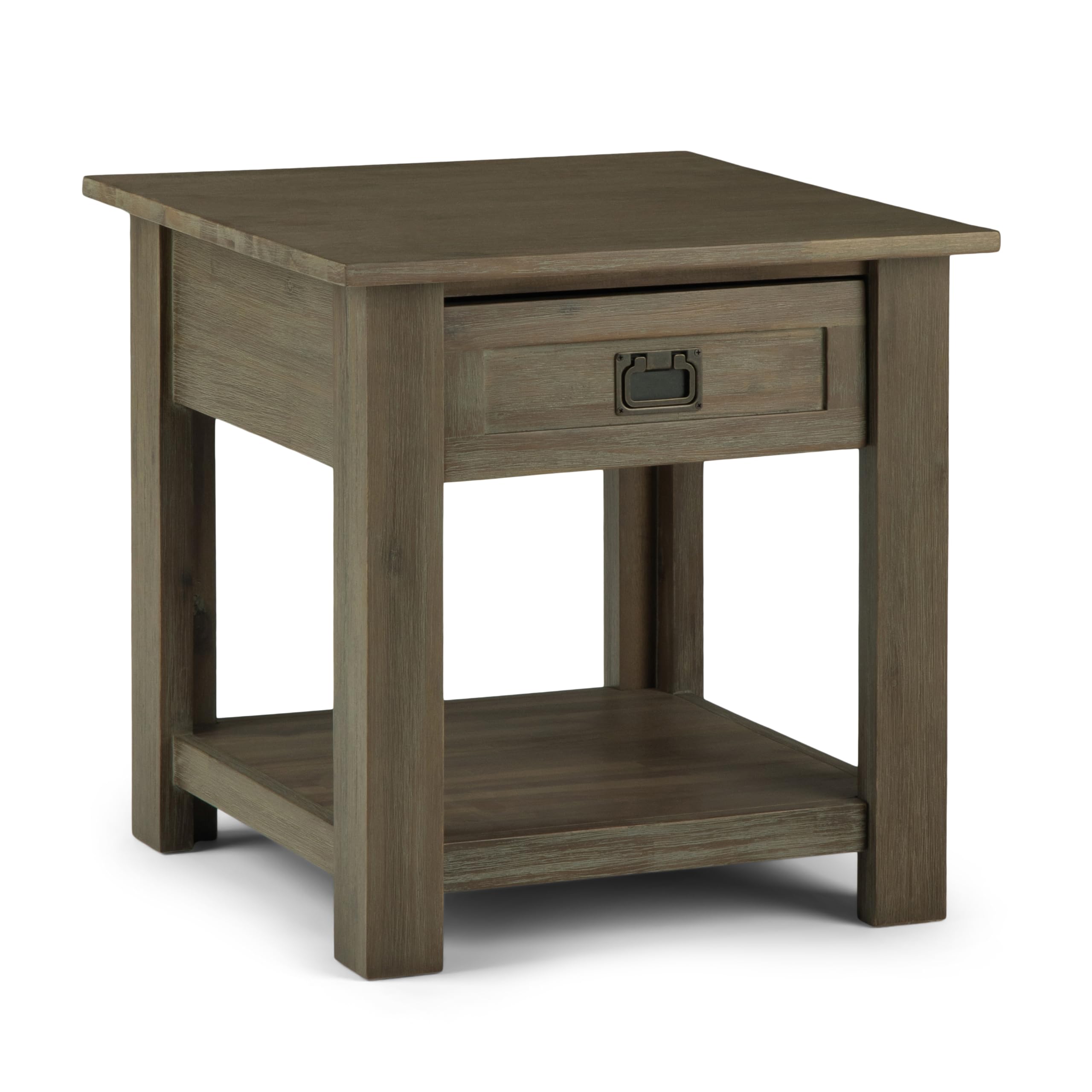 SIMPLIHOME Monroe End Table - 22 inch Wide Solid Acacia Wood Side Table in Distressed Charcoal Brown, Rustic Accent Table for Living Room or Bedroom with Drawer and Shelf