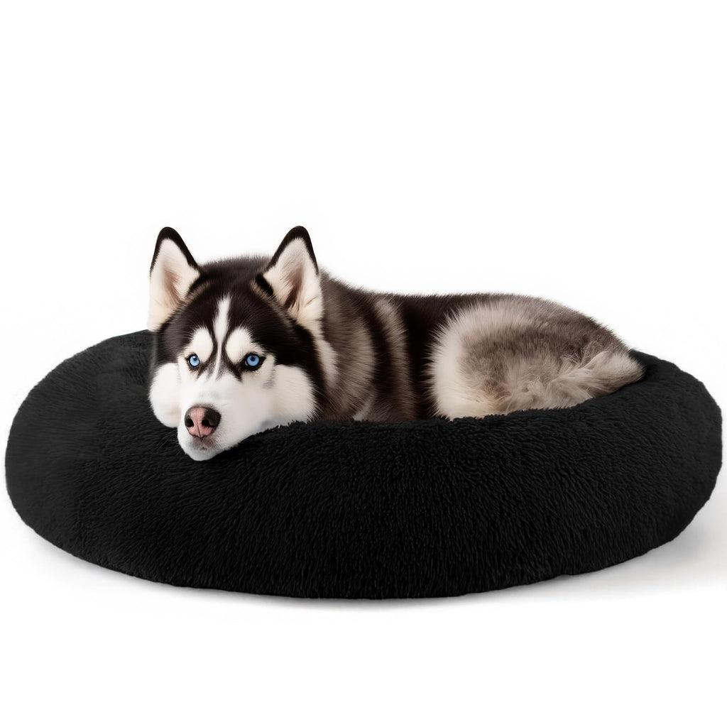 Hoewina Dog & Cat Bed for Indoor Cats, 20in Calming Donut Bed for Puppy and Kitten, Washable Round Fluffy Pet Bed for Small Medium Dogs and Cats (Light Grey)