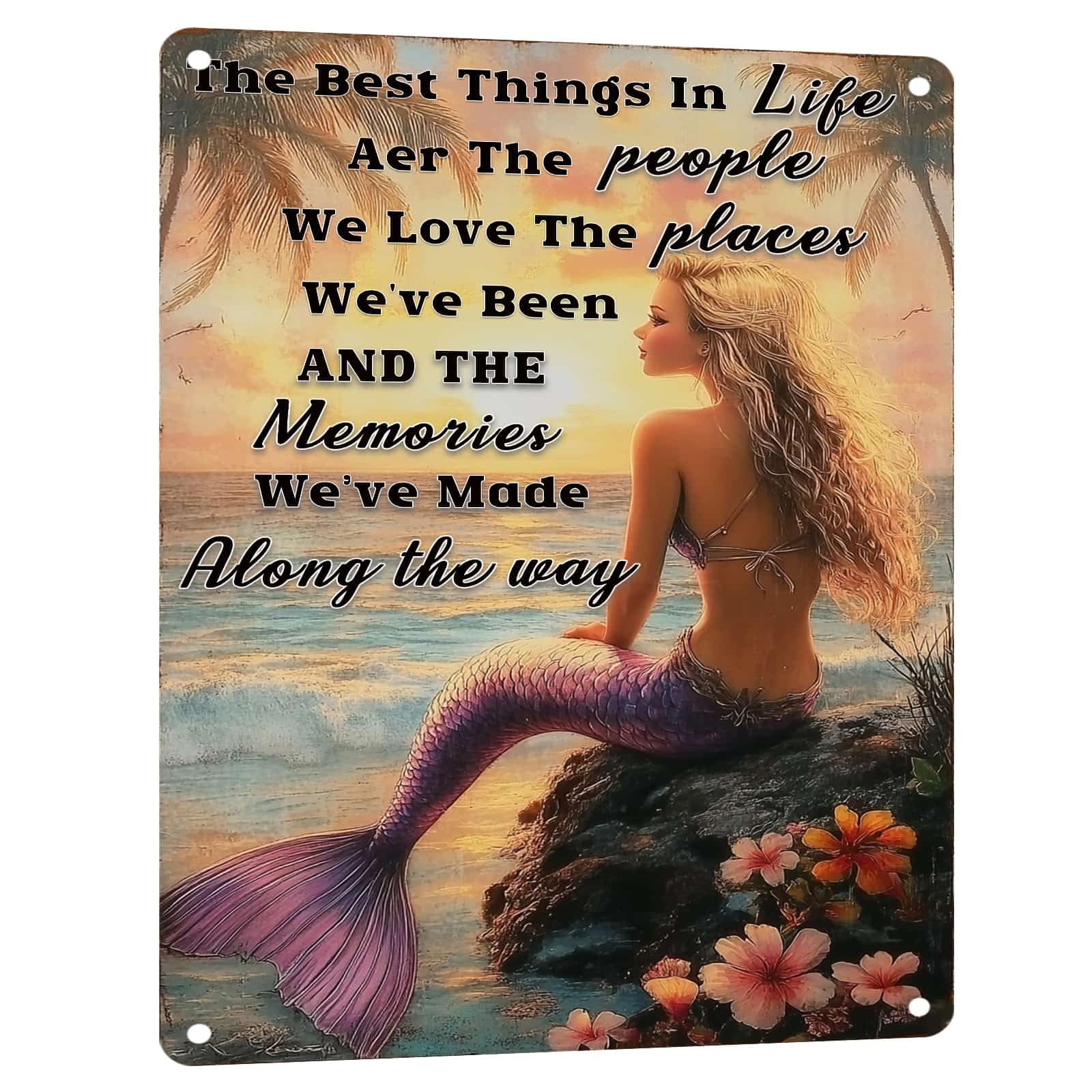 Mermaid Metal Tin Sign Vintage Mermaid Bathroom Decor Wall Art Rustic Funny Bathroom Sign for Home Restroom Washroom Decor 8x12 Inch