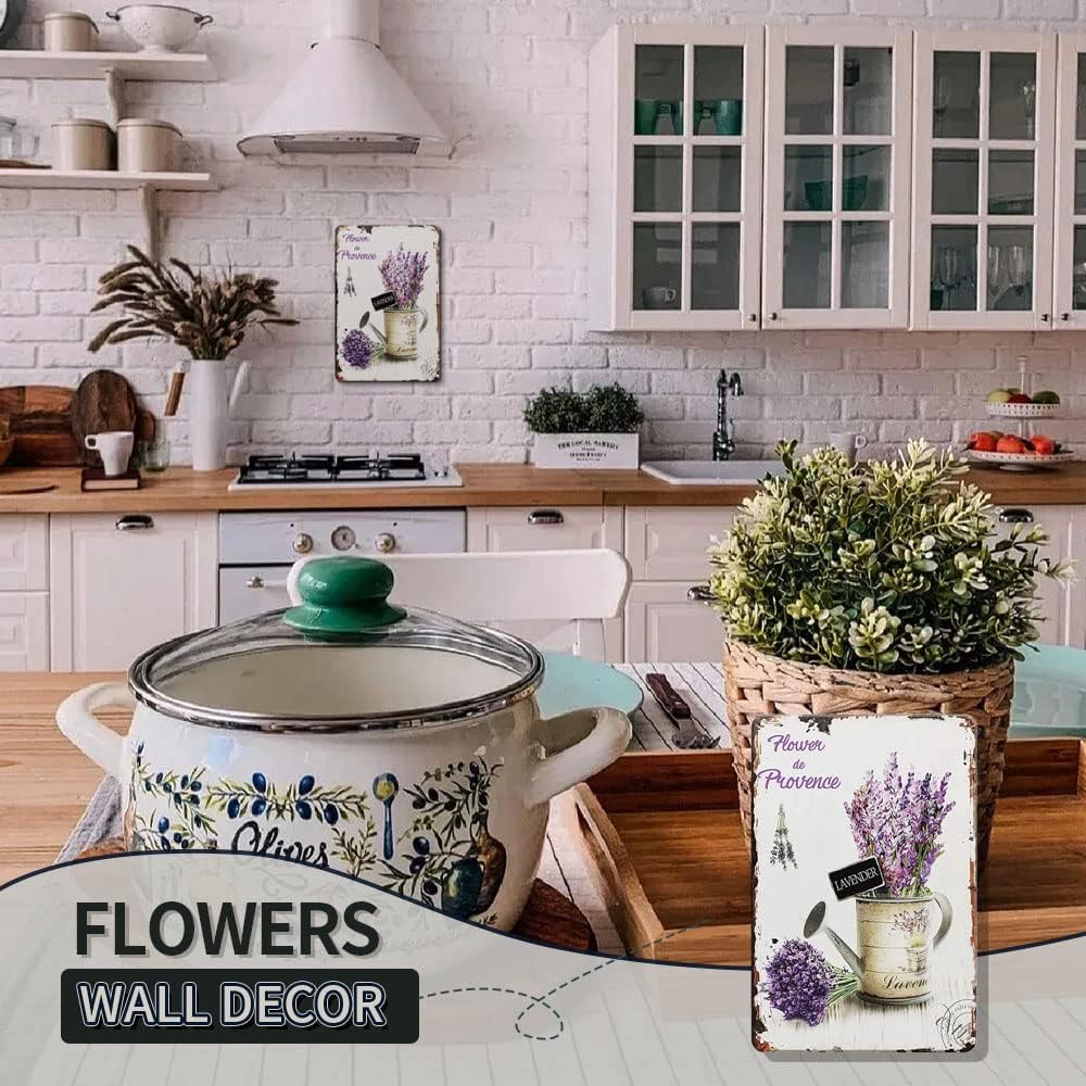 YOYI ART Lavender Decor Tin Sign - French Country Vintage Shabby Chic Signs for Room, Bathroom, Garden, Yard Wall Decor Art Accessories, Gifts for Women and Flower Lover, 8 x 12 inch