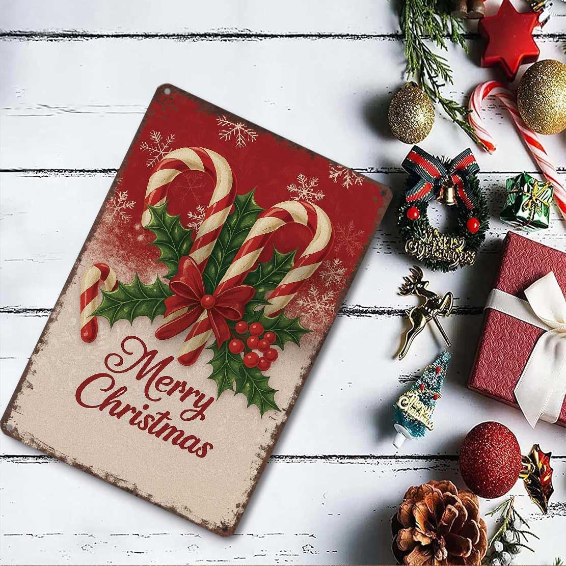 Vintage Christmas Decorations 8x12inch Metal Sign-Weathered Tin Art for Garage Office Wall
