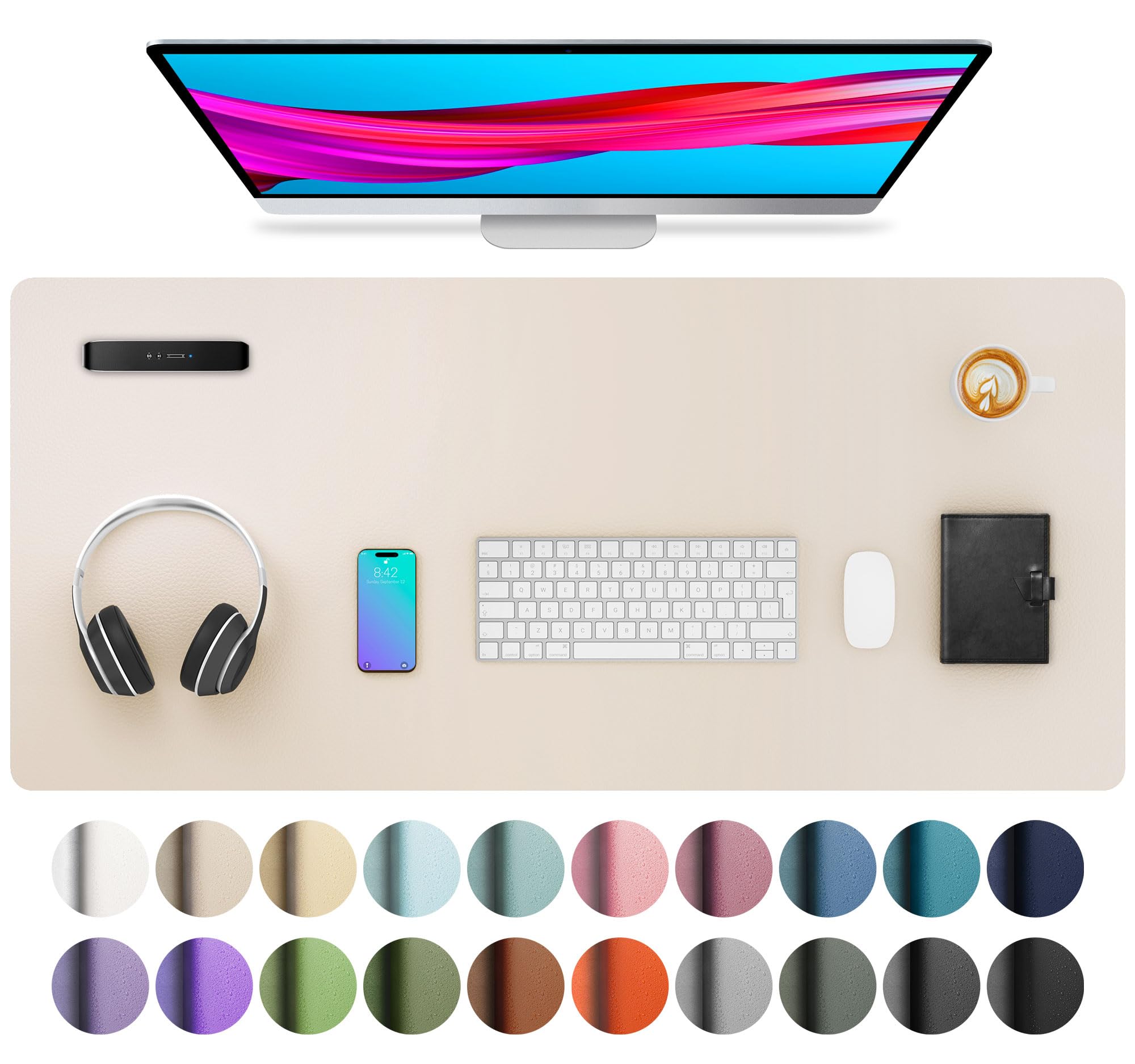 Aothia Non-Slip Waterproof PU Leather Desk Pad Protector for Mouse, Writing Desk, Office, Home, Laptop Blotter, 23.6" x 13.7", Black
