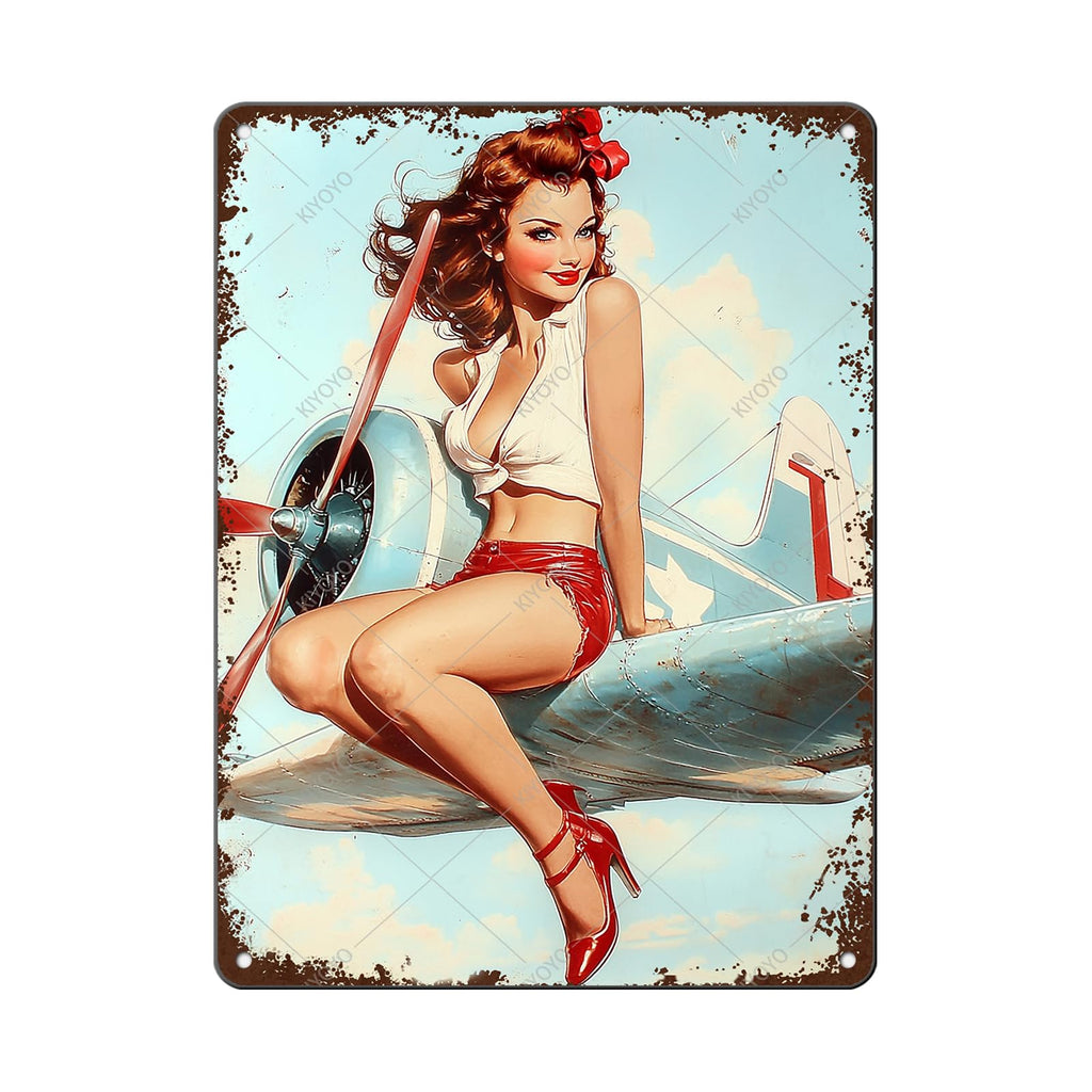 50s Pin up Girl Fishing Metal Tin Sign Open Fly Season Wall Decor Home Angler Cafes Lake House Seascape 12x8 Inch