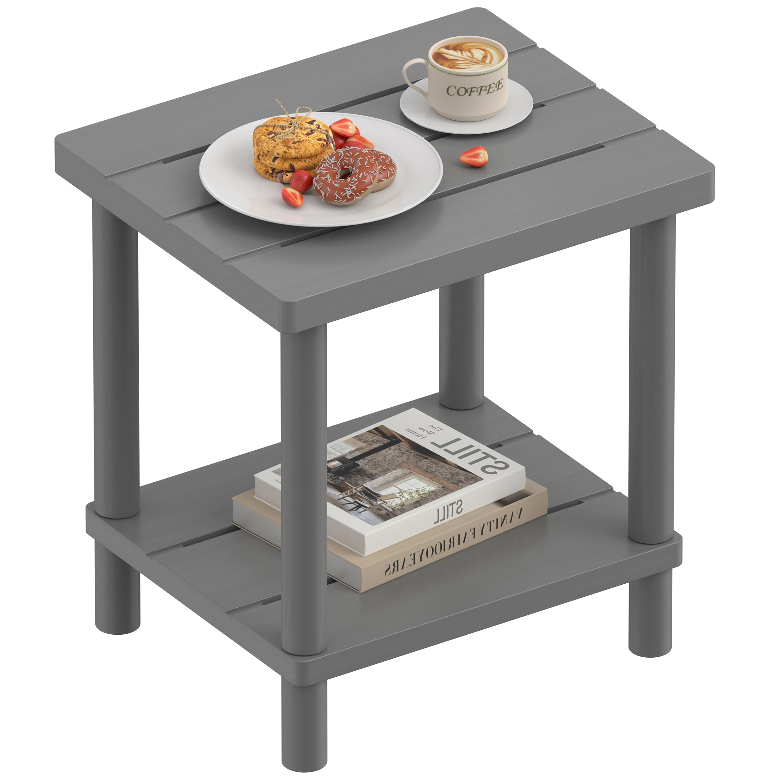 LEJANEOYE Outdoor Side Table, 2-Tier Small Outdoor Table for Patio, Adirondack Side Tables for Outside or Indoor, Bamboo End Table for Pool, Porch, Weather Resistant Easy Maintenance-Black
