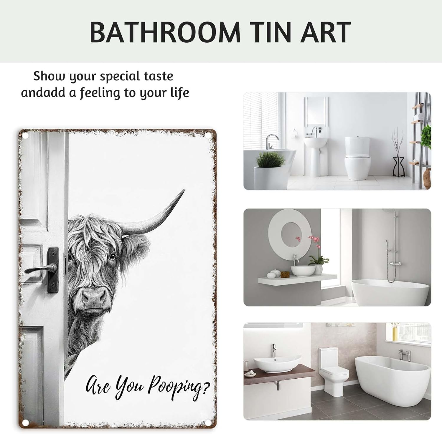 Funny Bathroom Wall Art Highland Cow Metal Signs - Vintage Metal Tin Sign Wall Art Decor, Are You Pooping Western Bathroom Decor for Cow Lovers,Restroom,12x8 inch