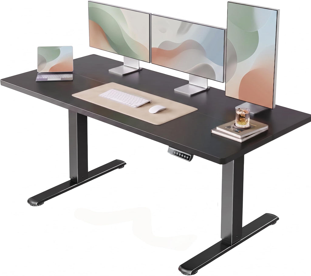 HUANUO 32" Small Electric Standing Desk Adjustable Height, 4 Memory Height Settings, Sit Stand Up Desk for Home Office & Computer Workstation, LightWalnut