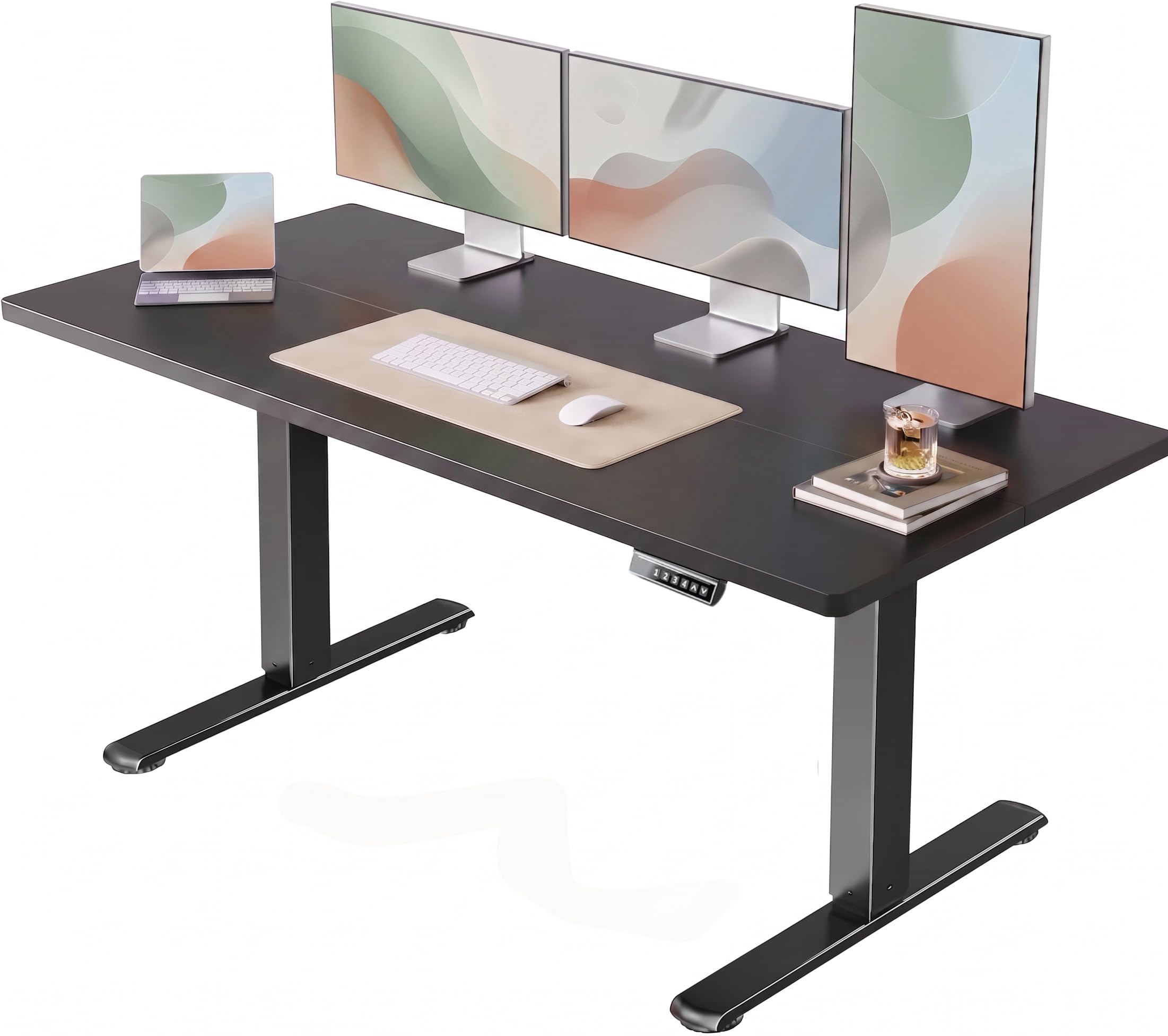 HUANUO 32" Small Electric Standing Desk Adjustable Height, 4 Memory Height Settings, Sit Stand Up Desk for Home Office & Computer Workstation, LightWalnut