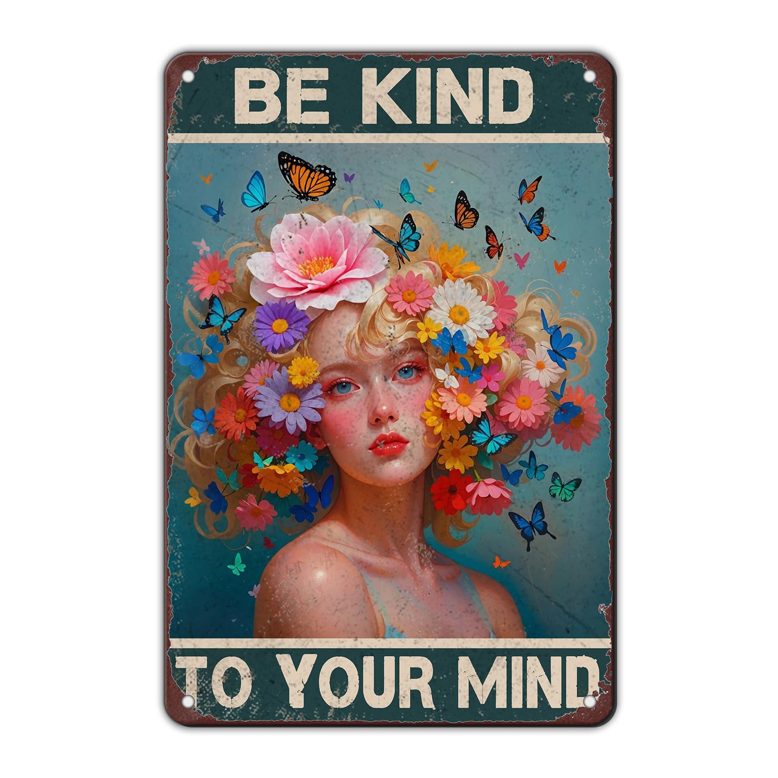 KIYOYO Vintage Tin Metal Sign Poster Grow Positive Thoughts Vintage Poster Flower Head Girl Poster Mental Health Poster Motivational Poster Emotions Poster Vintage Wall Home Decor 8x12 Inch
