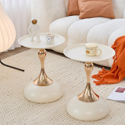 Elegant Modern Side Table - Featuring a Unique Hourglass Design, Ideal for use in Living Rooms, cafes, Dining Rooms, bedrooms, and Outdoors - a Fashionable Decoration (1, Off White)