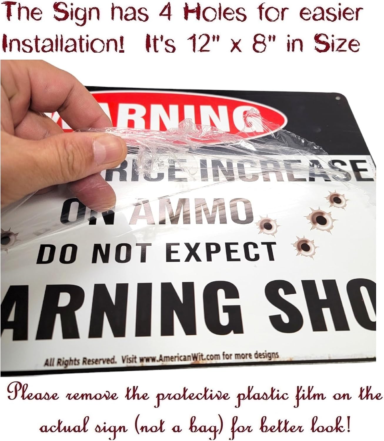 AMERICAN WIT "Warning – Due to Price Increase on Ammo, Do Not Expect a Warning Shot" 12" x 8" Funny Metal Tin Sign Wall Art for Home, Yard, Garage, and Man Cave