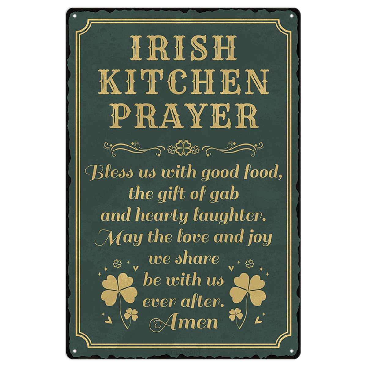 Irish Kitchen Prayer Tin Sign St Patricks Day Metal Signs Decor Green Shamrock Print Poster Wall Art Lucky House Vintage Decorations Hanging Plaque for Home Kitchen Garden Yard Farmhouse 12x8 Inch