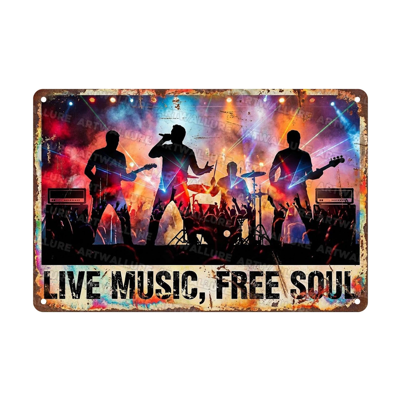 Acoustic Guitar Metal Tin Sign Nature Scenery Music Decor Vintage Wall Art Gift for Guitar Player Camping Lover 8x12Inch