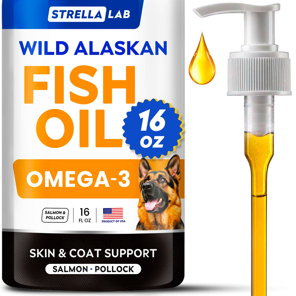 StrellaLab Omega 3 for Dogs - (180Ct) Fish Oil Treats - Allergy & Itch Relief Skin & Coat Supplement - Dry Itchy Skin, Anti Shedding & Hot Spots Treatment - Pet Salmon Oil Chews - Chicken Flavor